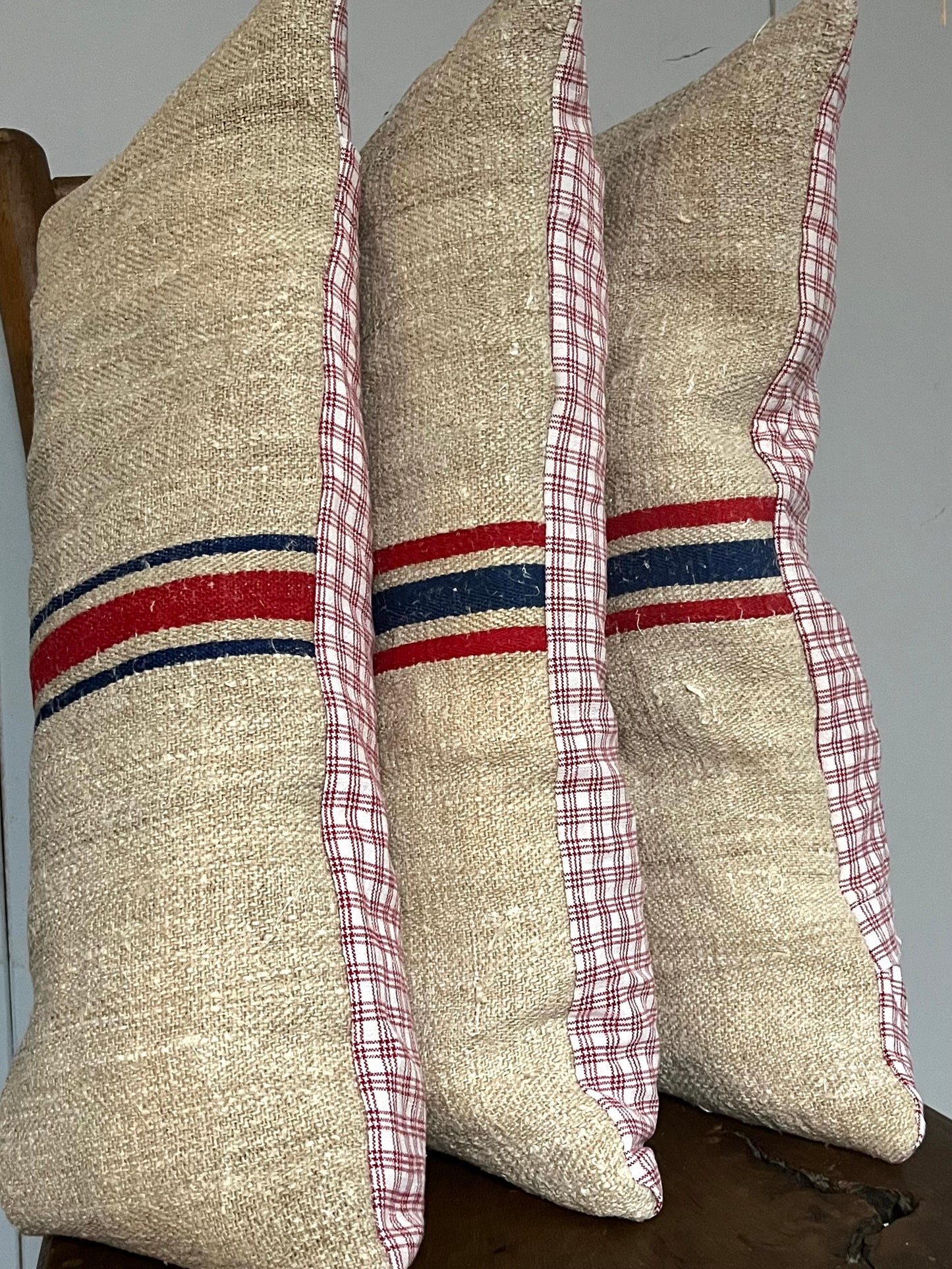 Dinkelkissen für den Nacken: Vintage Kissen aus altem Leinensack 45 x 25