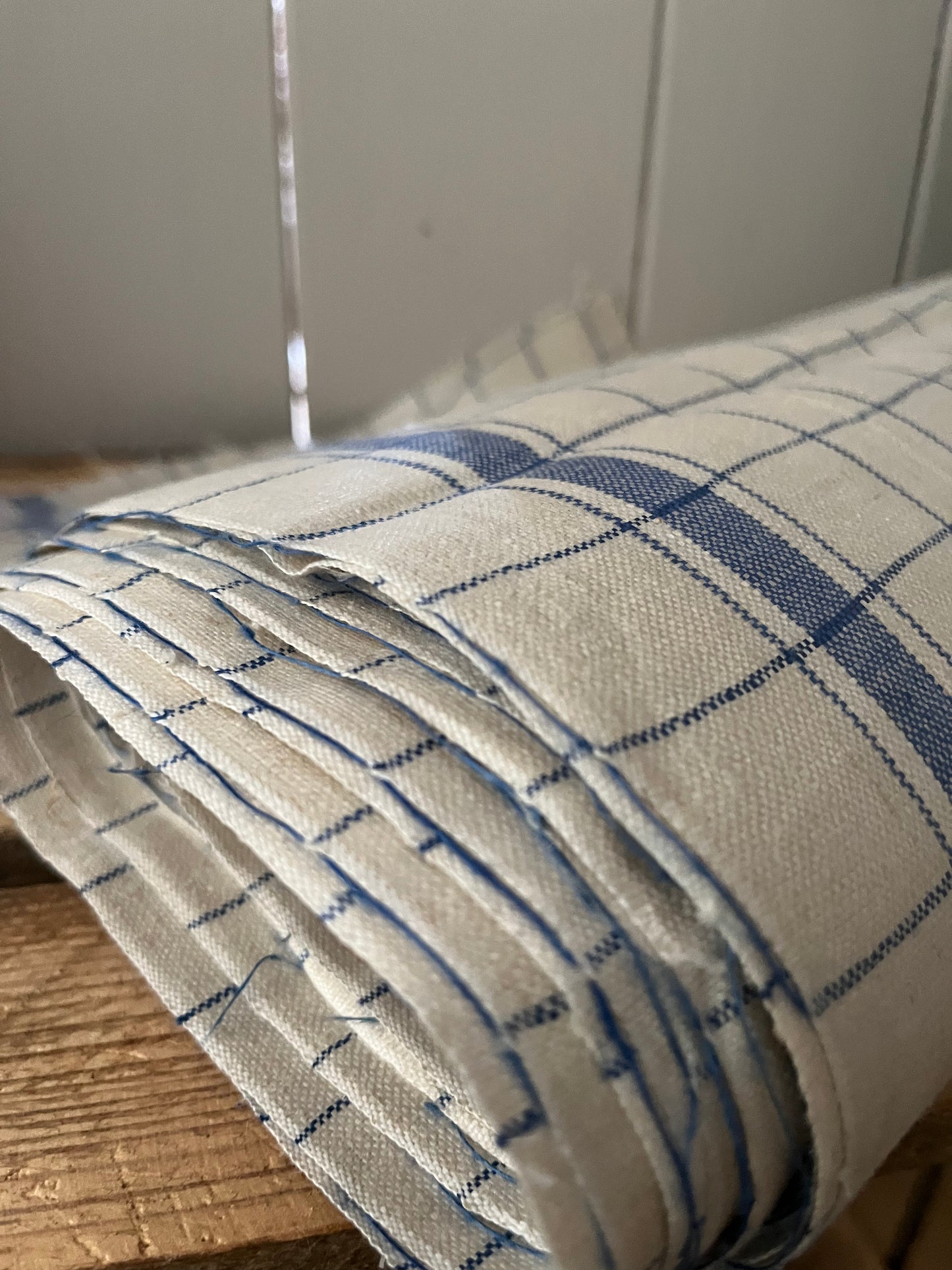 Original altes Küchenleinen um 1940 zart blau kariert - 3,8 Meter