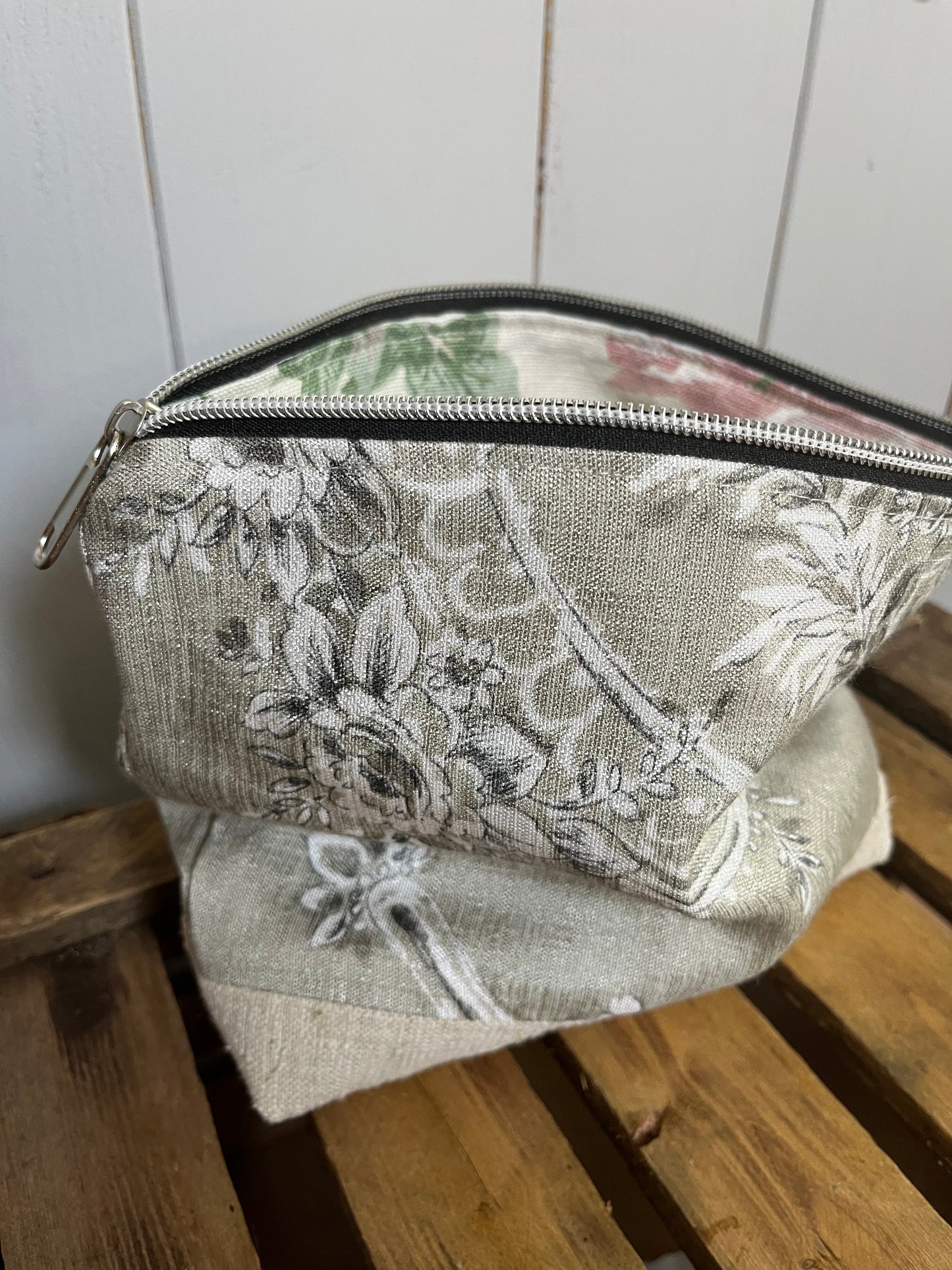 Kosmetiktasche Tasche aus zweierlei Leinen mit Innenfutter kleiner Shopper
