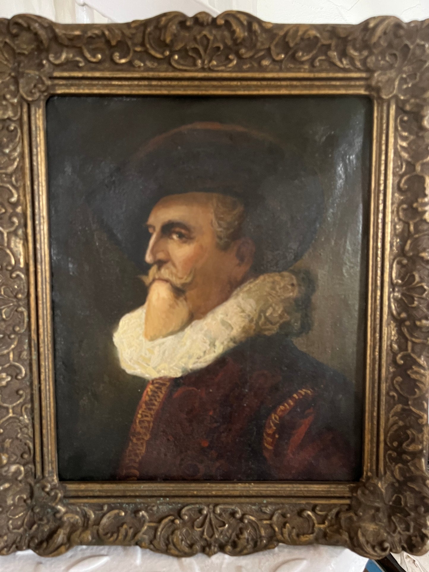 Adeliger sucht neue Wand: Porträt mit Halskrause, Öl, gerahmt