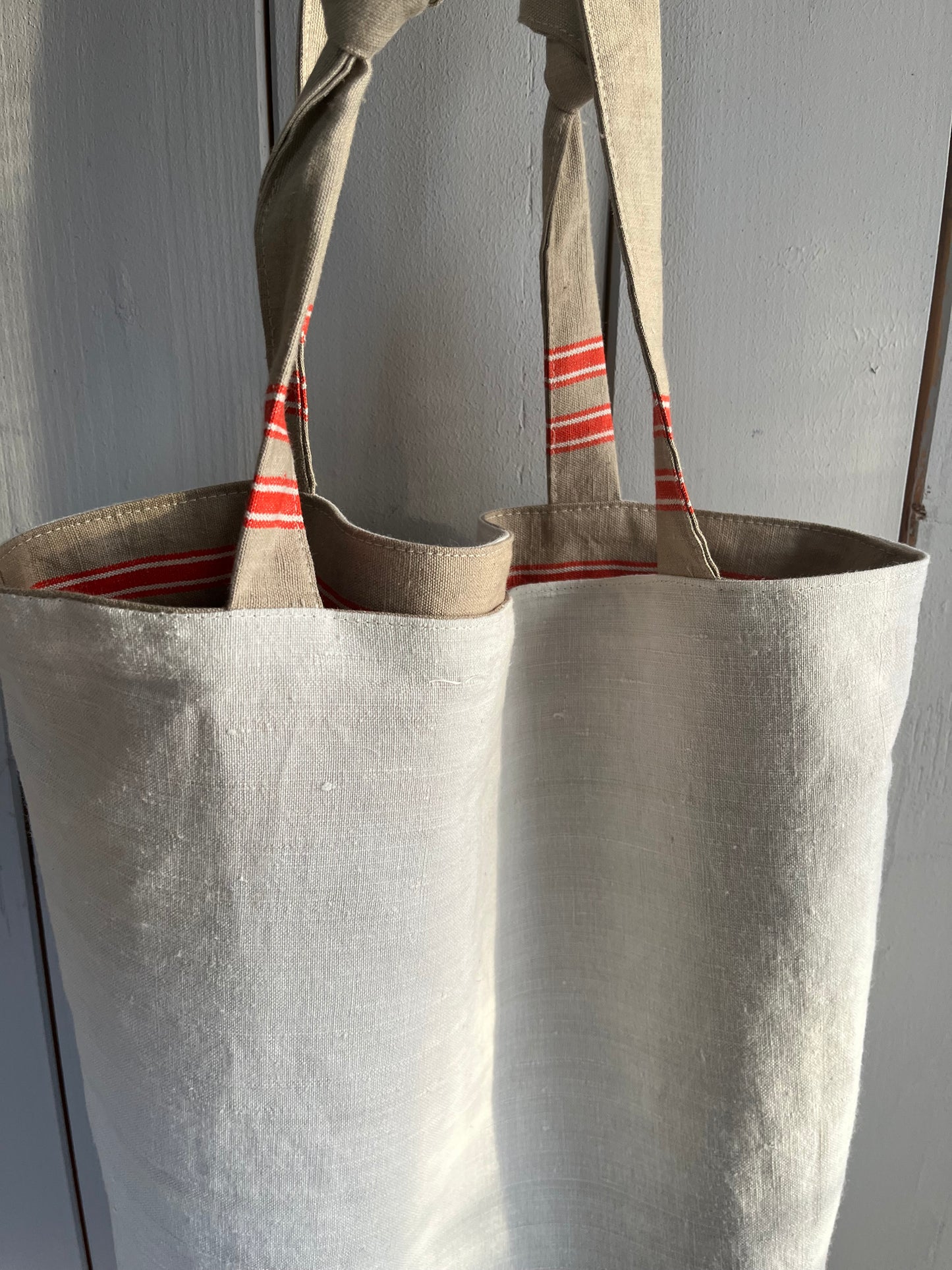 Pur: Leinentasche zum Wenden Natur/Weiß