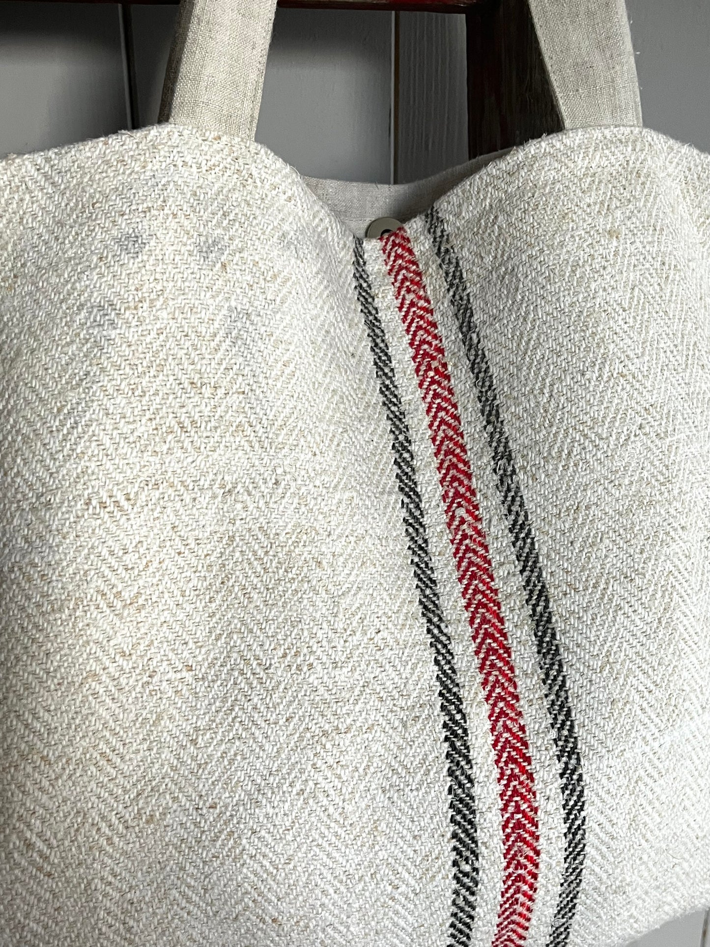 Drei Farben: große Tasche aus altem Leinensack