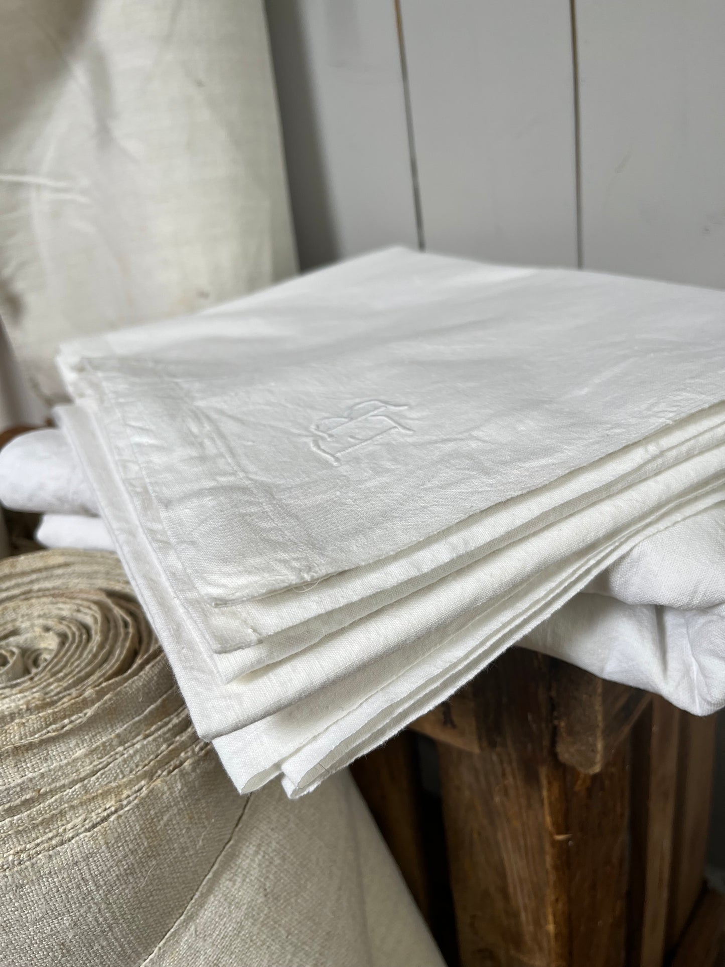 Großes Leinenlaken Tuch 220 x 144 weiß