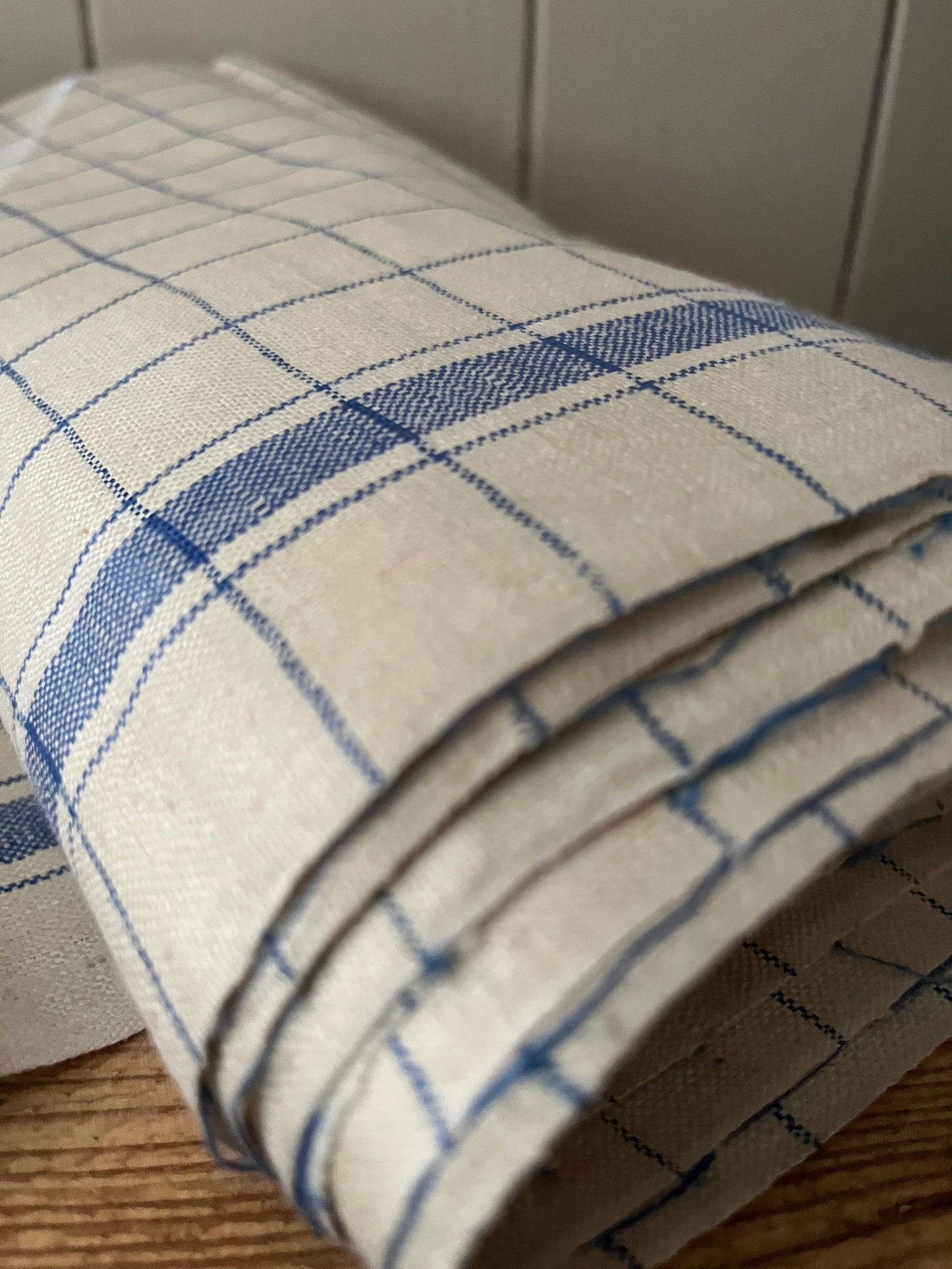 Original altes Küchenleinen um 1940 zart blau kariert - 3,8 Meter