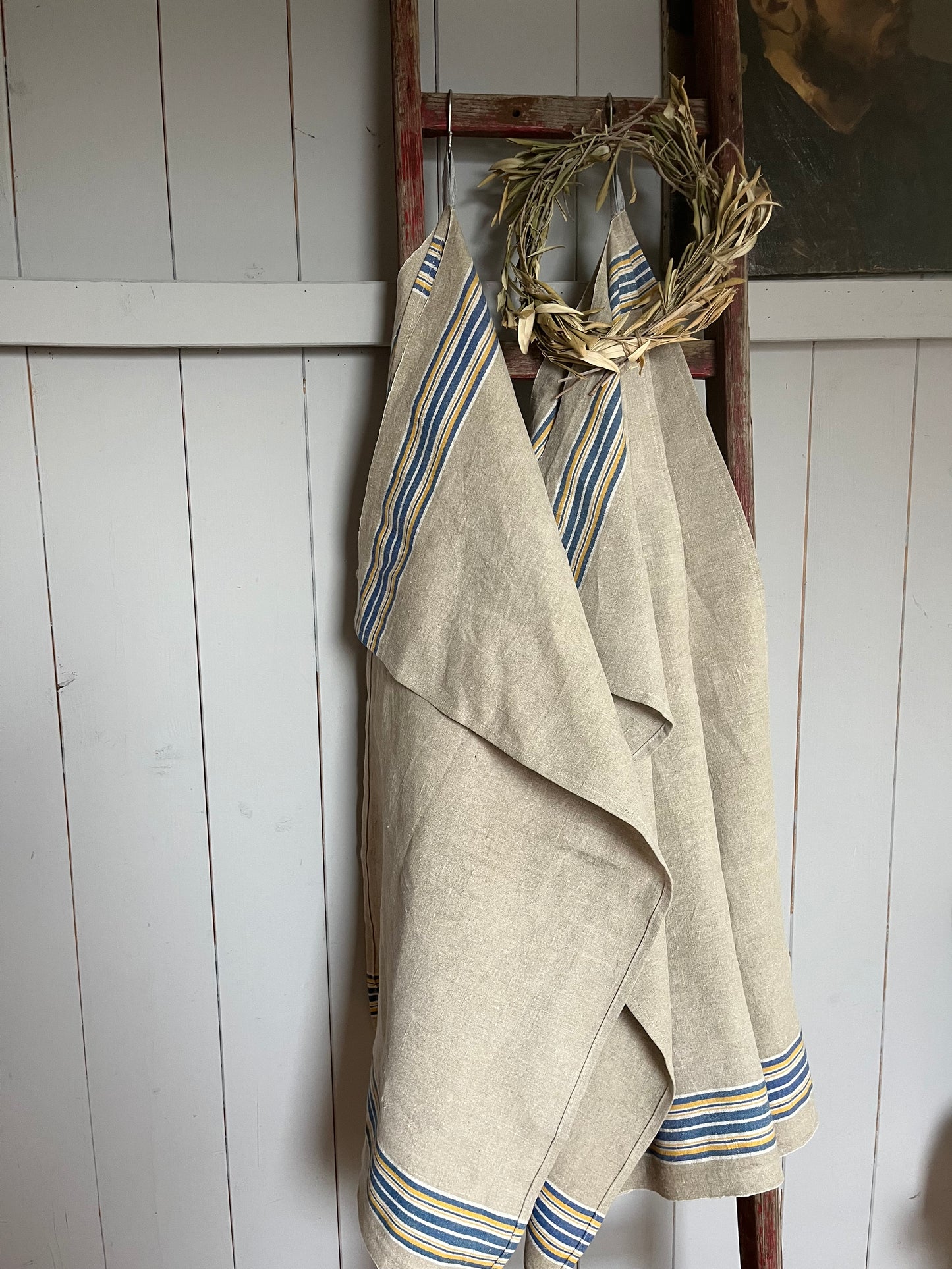 2er Set: kräftige Leinentücher mit seltenen Streifen 88 x 40