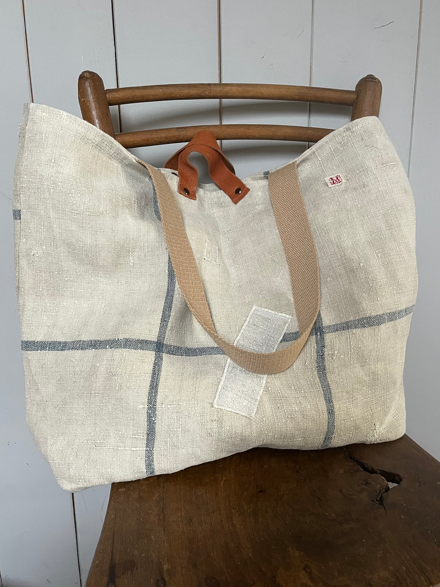 1901: Große Tasche Shopper mit Streifen aus Kornsack