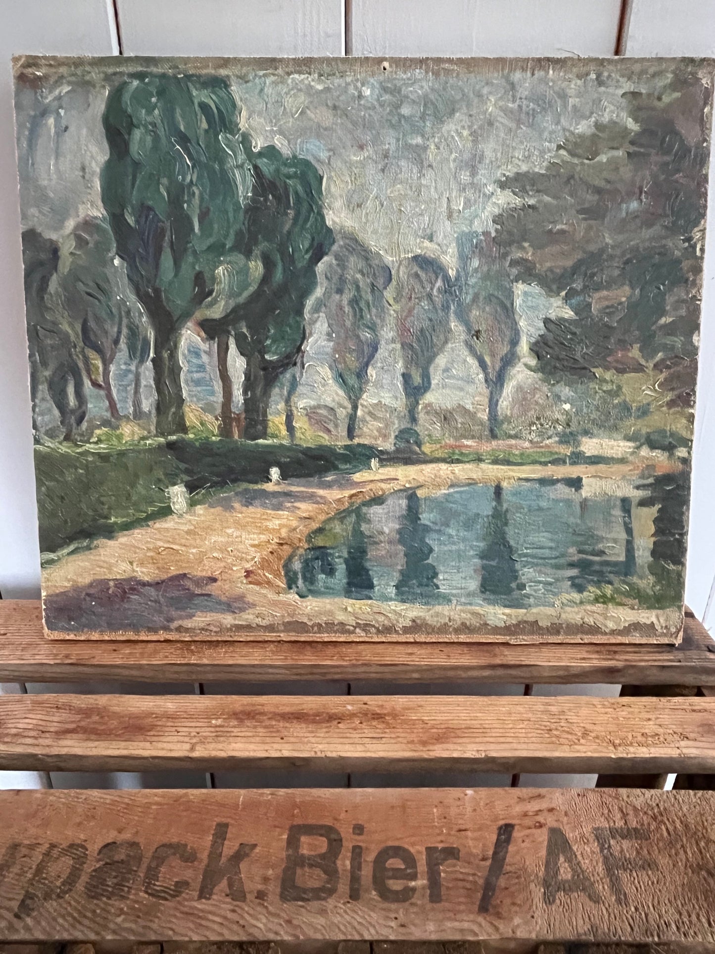Parklandschaft in Öl - altes Bild aus Frankreich