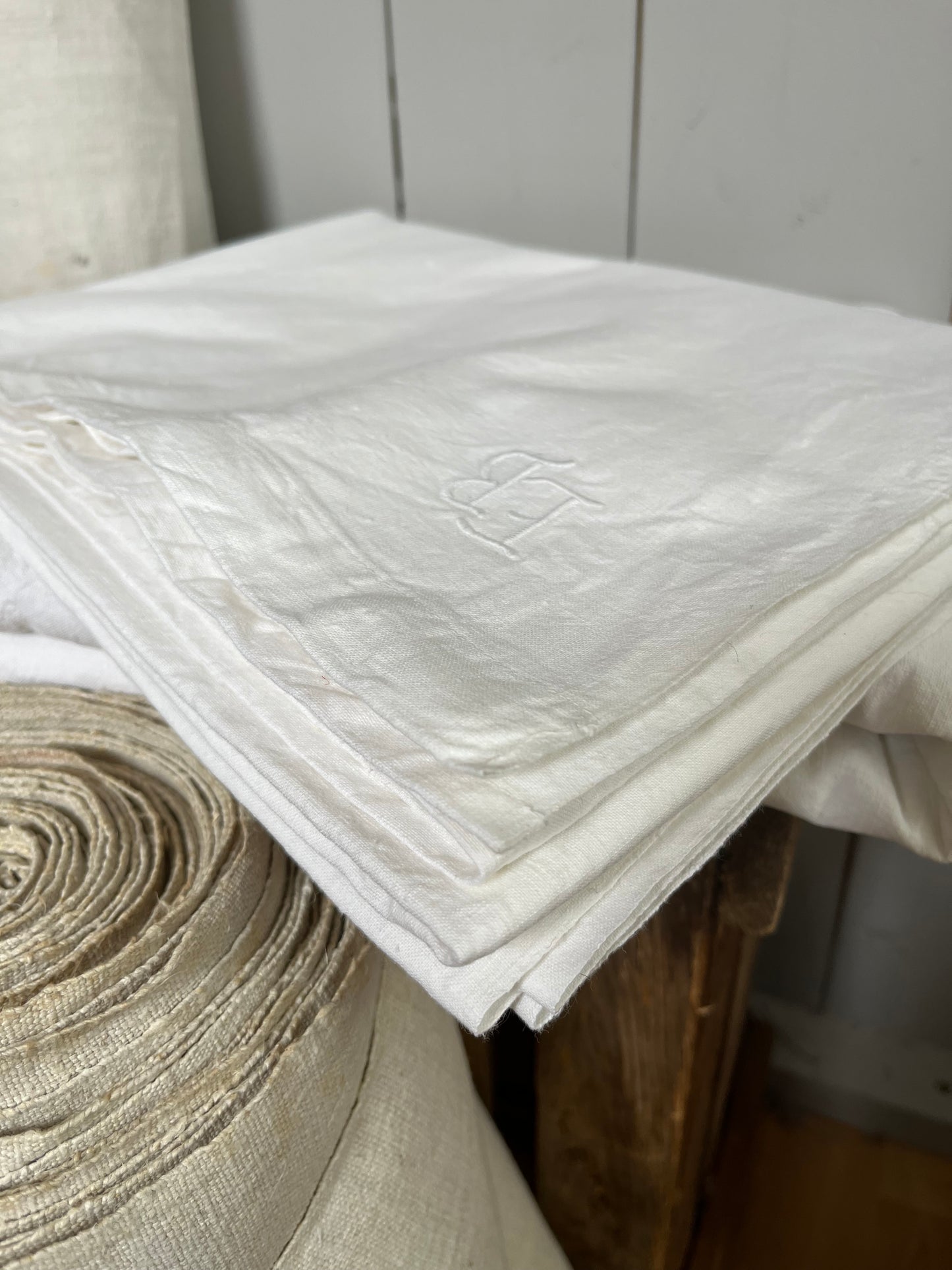 Großes Leinenlaken Tuch 220 x 144 weiß