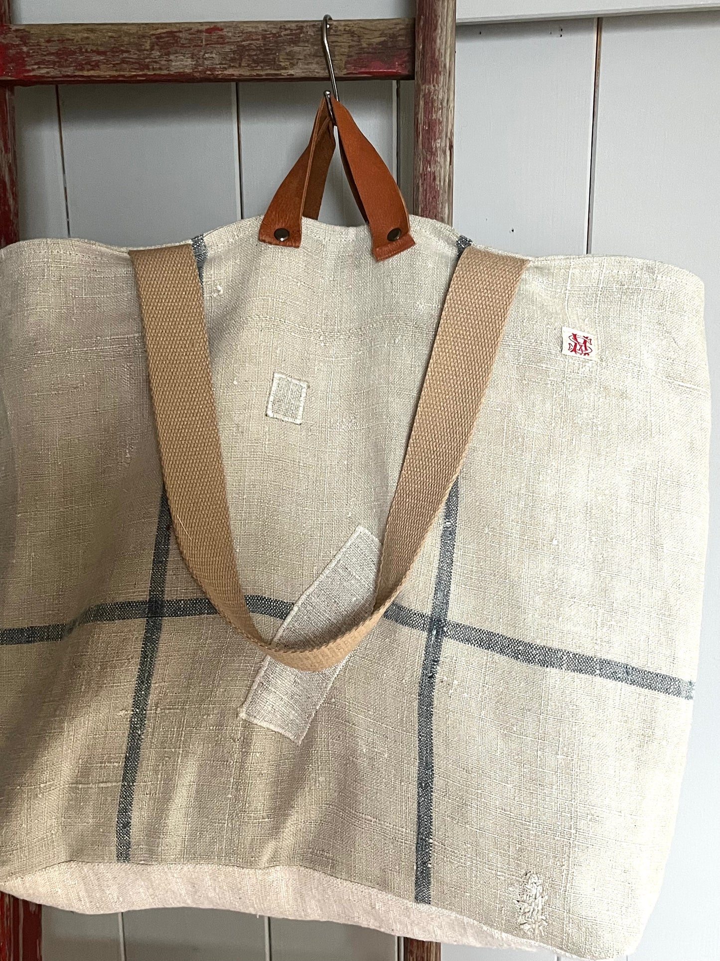 1901: Große Tasche Shopper mit Streifen aus Kornsack