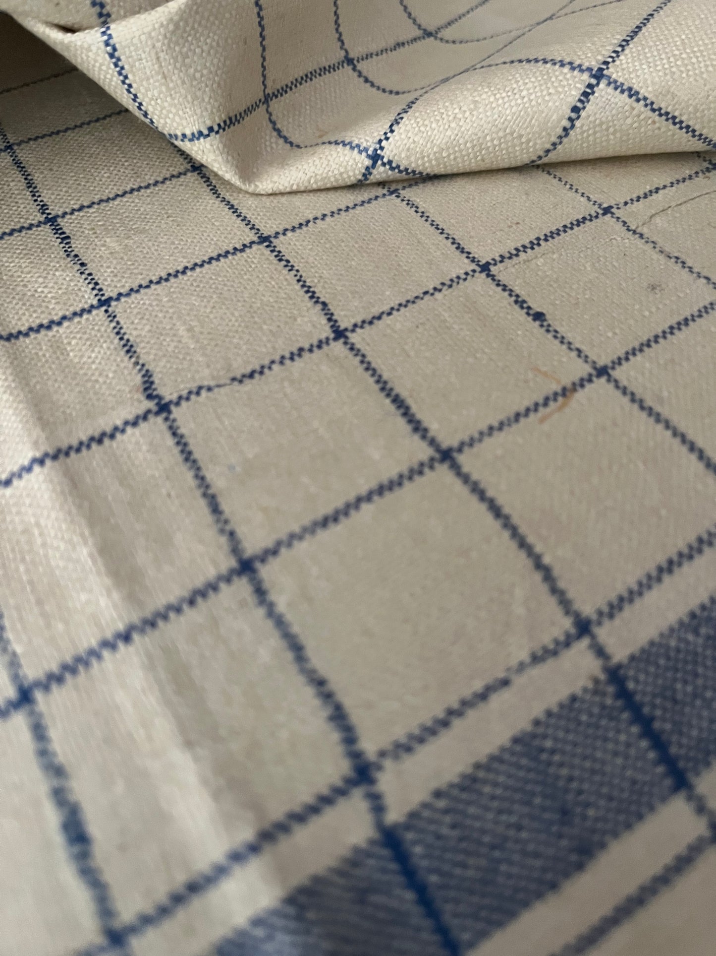 Original altes Küchenleinen um 1940 zart blau kariert - 3,8 Meter