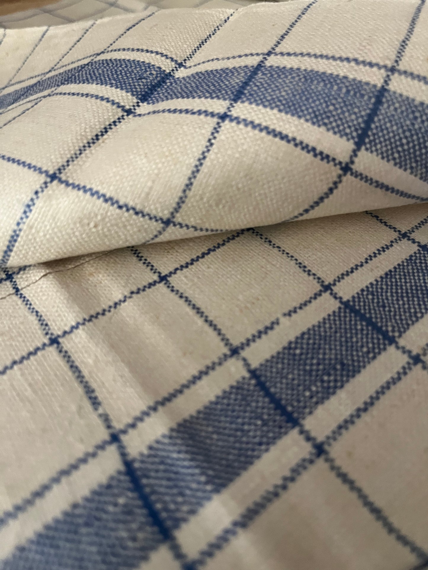 Original altes Küchenleinen um 1940 zart blau kariert - 3,8 Meter