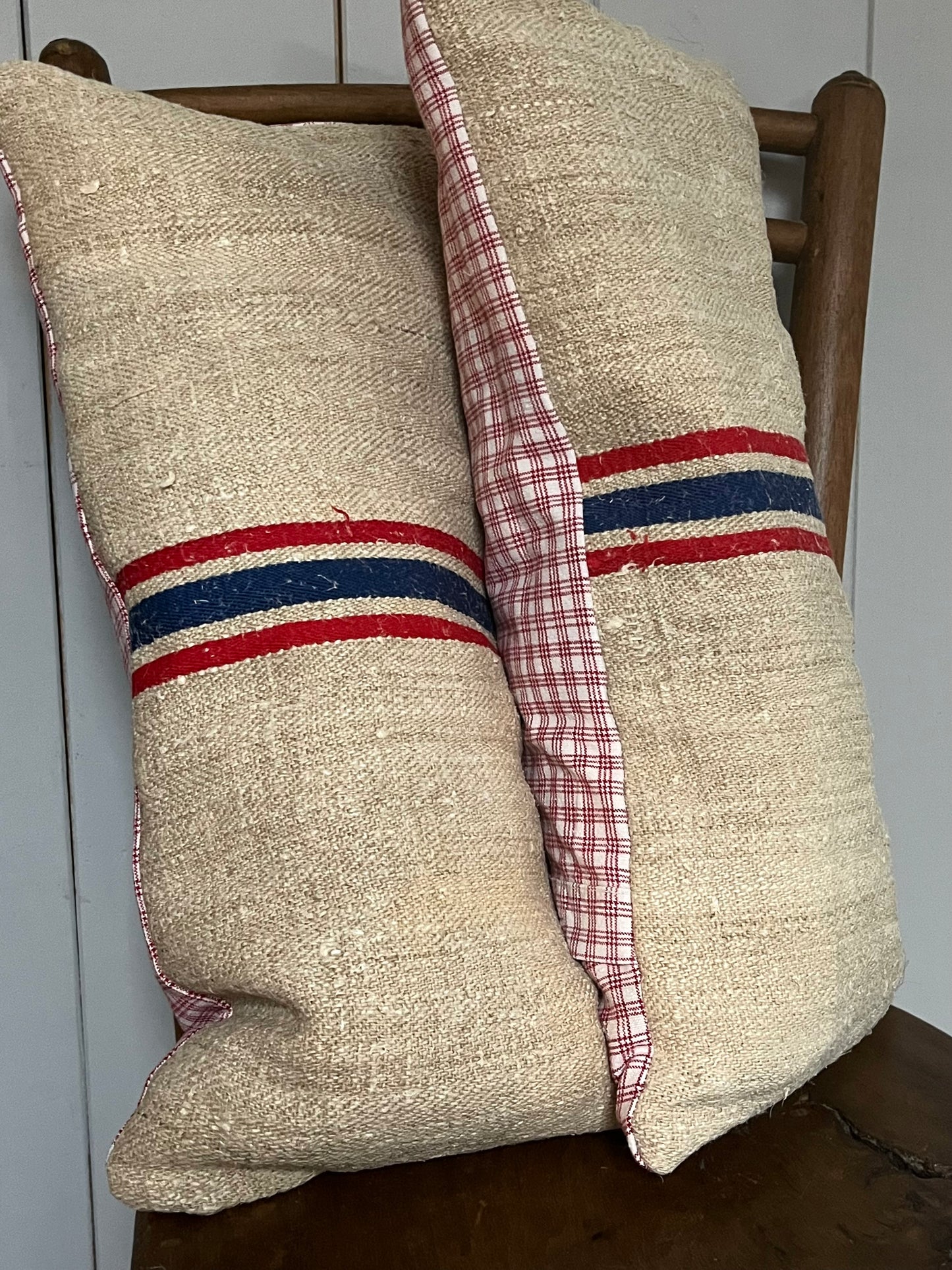 Dinkelkissen für den Nacken: Vintage Kissen aus altem Leinensack 45 x 25
