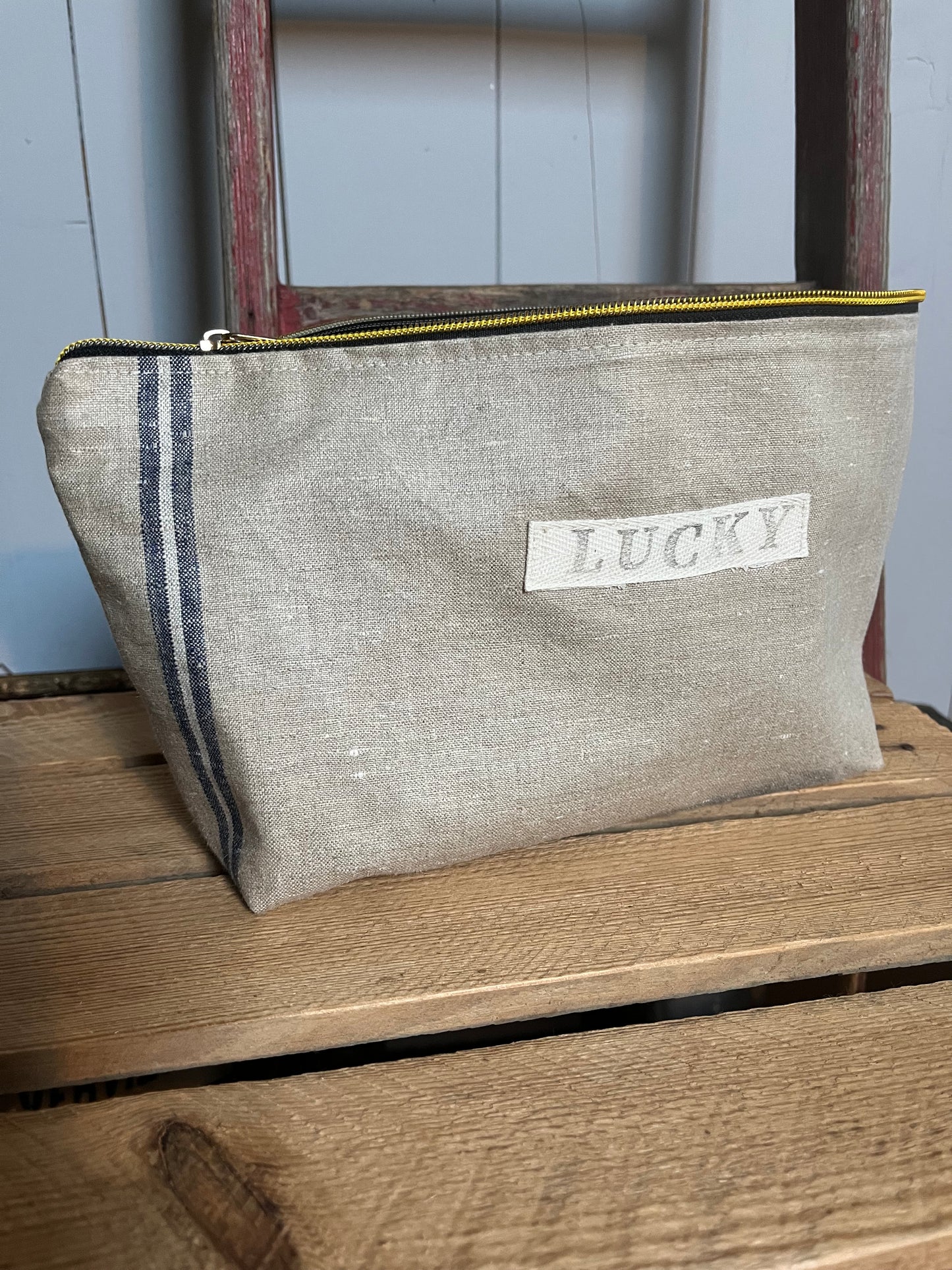 Kosmetiktasche aus altem Leinen - kleiner Shopper