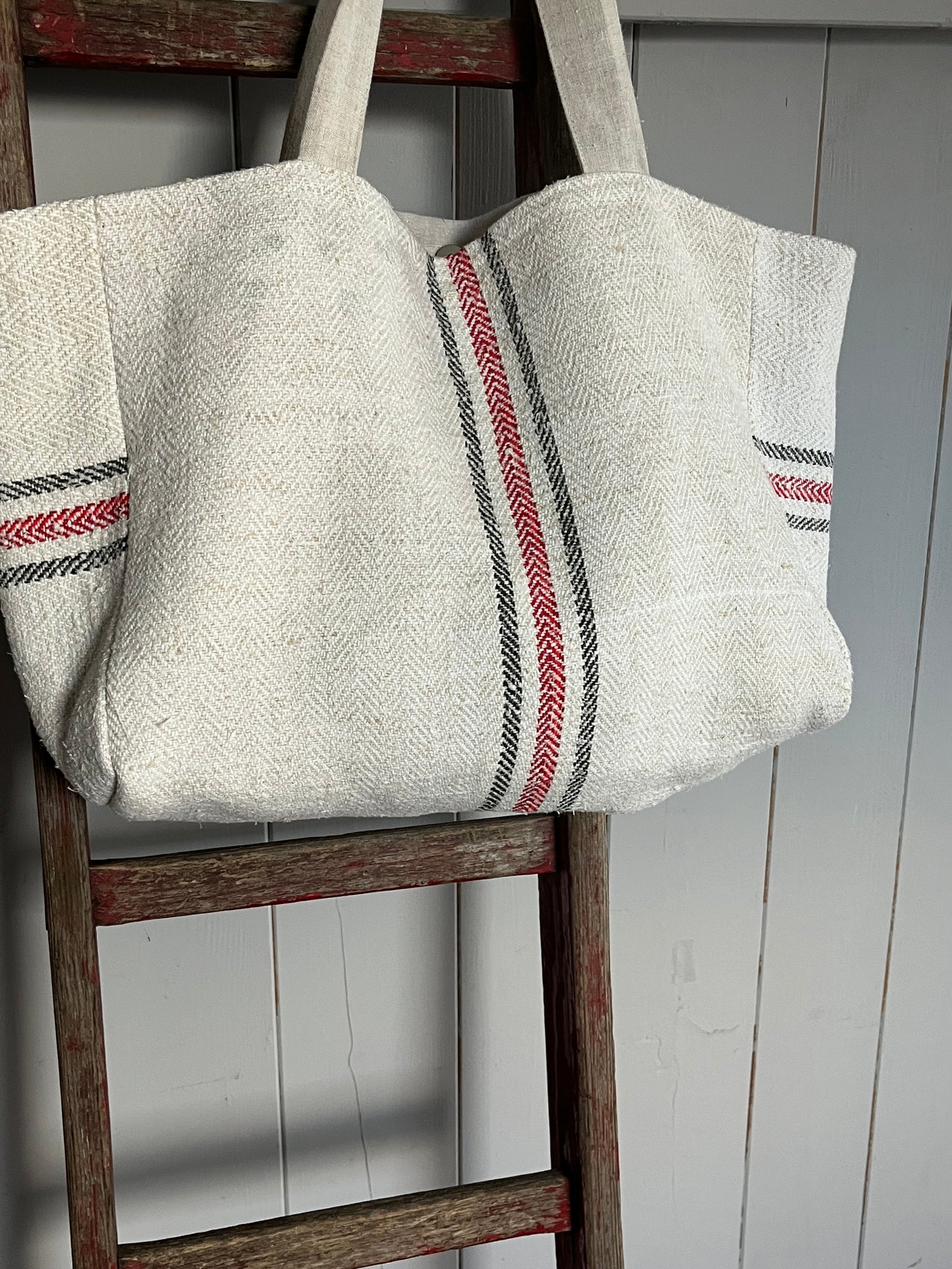 Drei Farben: große Tasche aus altem Leinensack