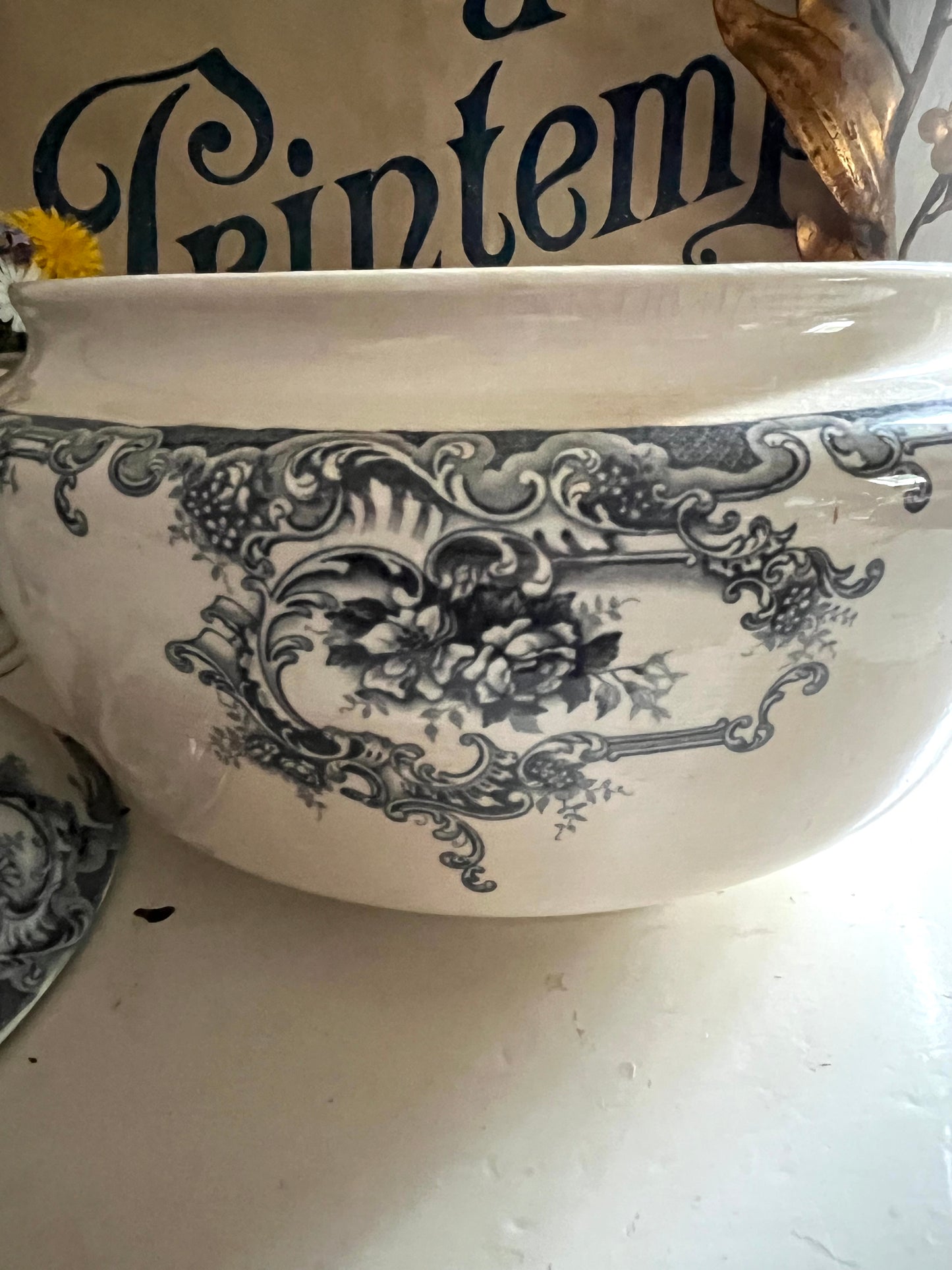 Alte schwere französische Soupiere mit Patina