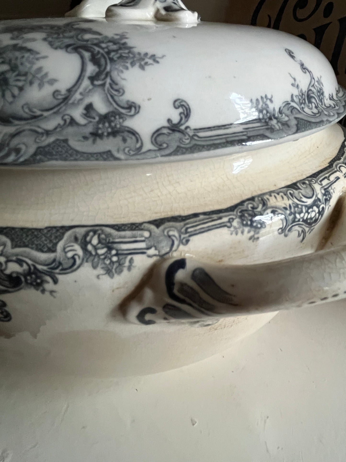 Alte schwere französische Soupiere mit Patina