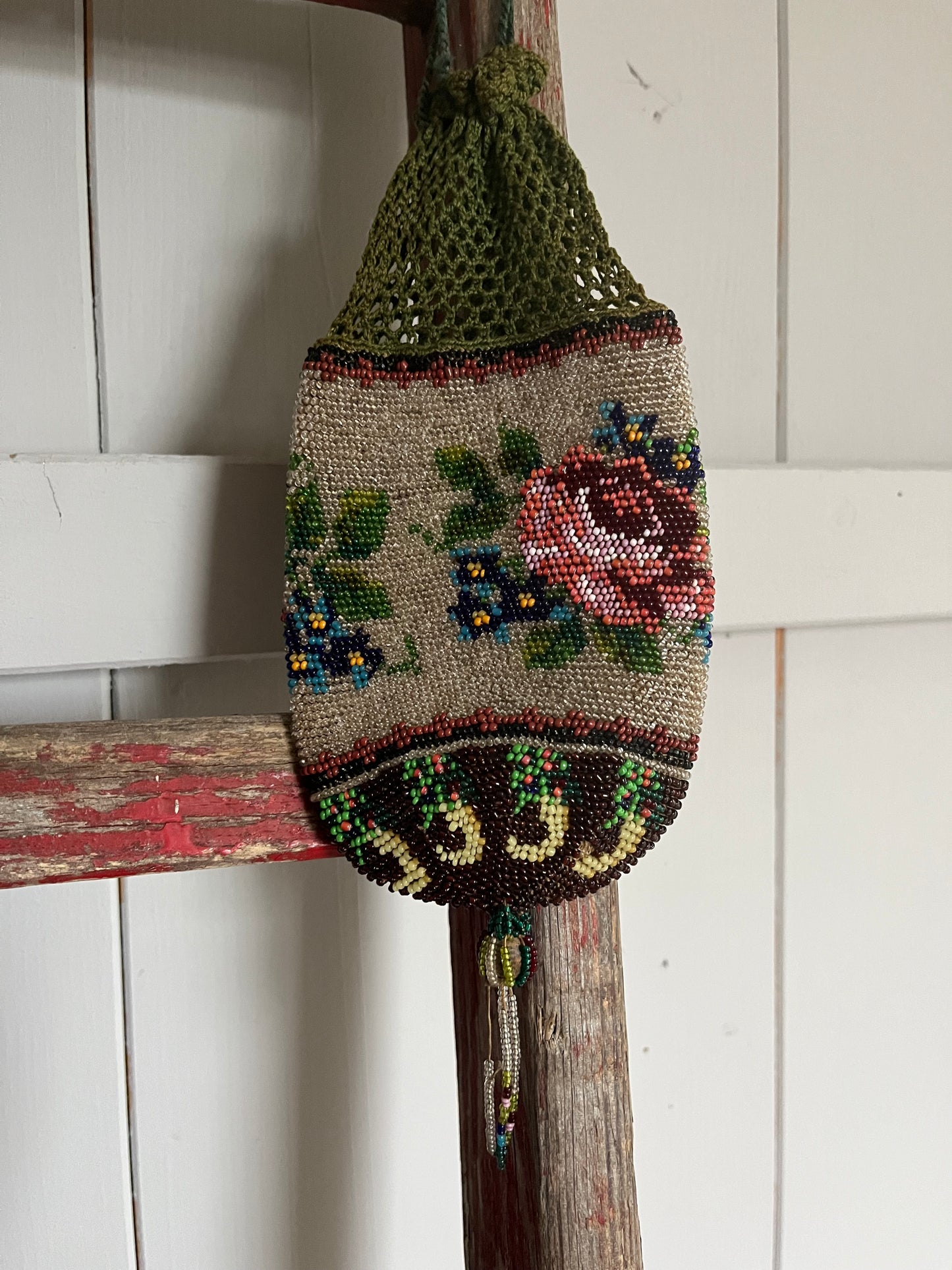 Rarität: Glasperlen Tasche aus dem Biedermeier wunderbar erhalten