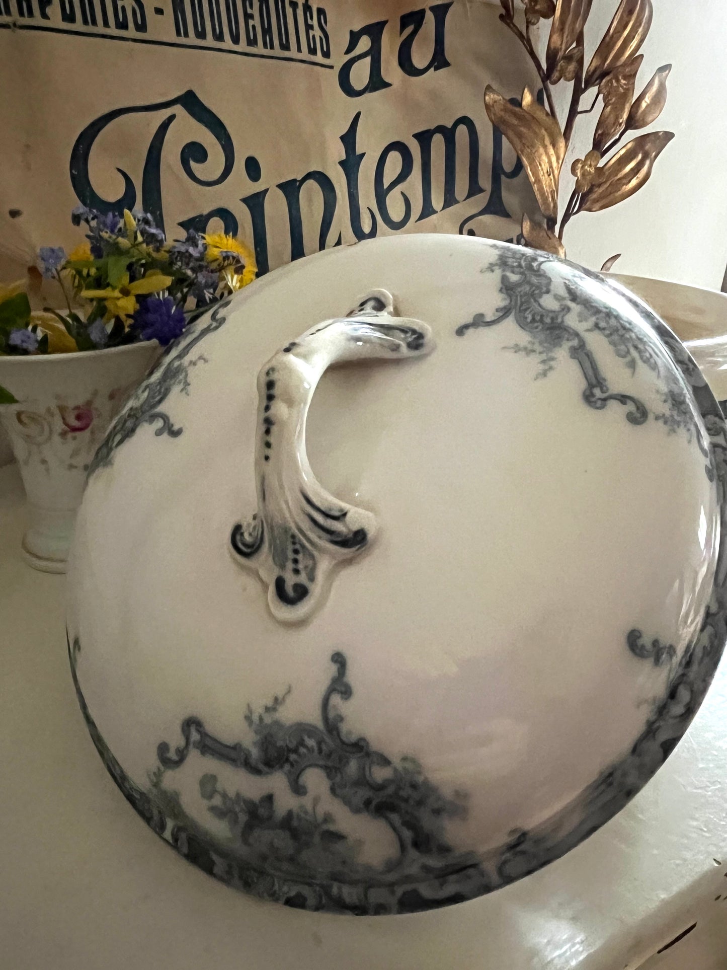 Alte schwere französische Soupiere mit Patina