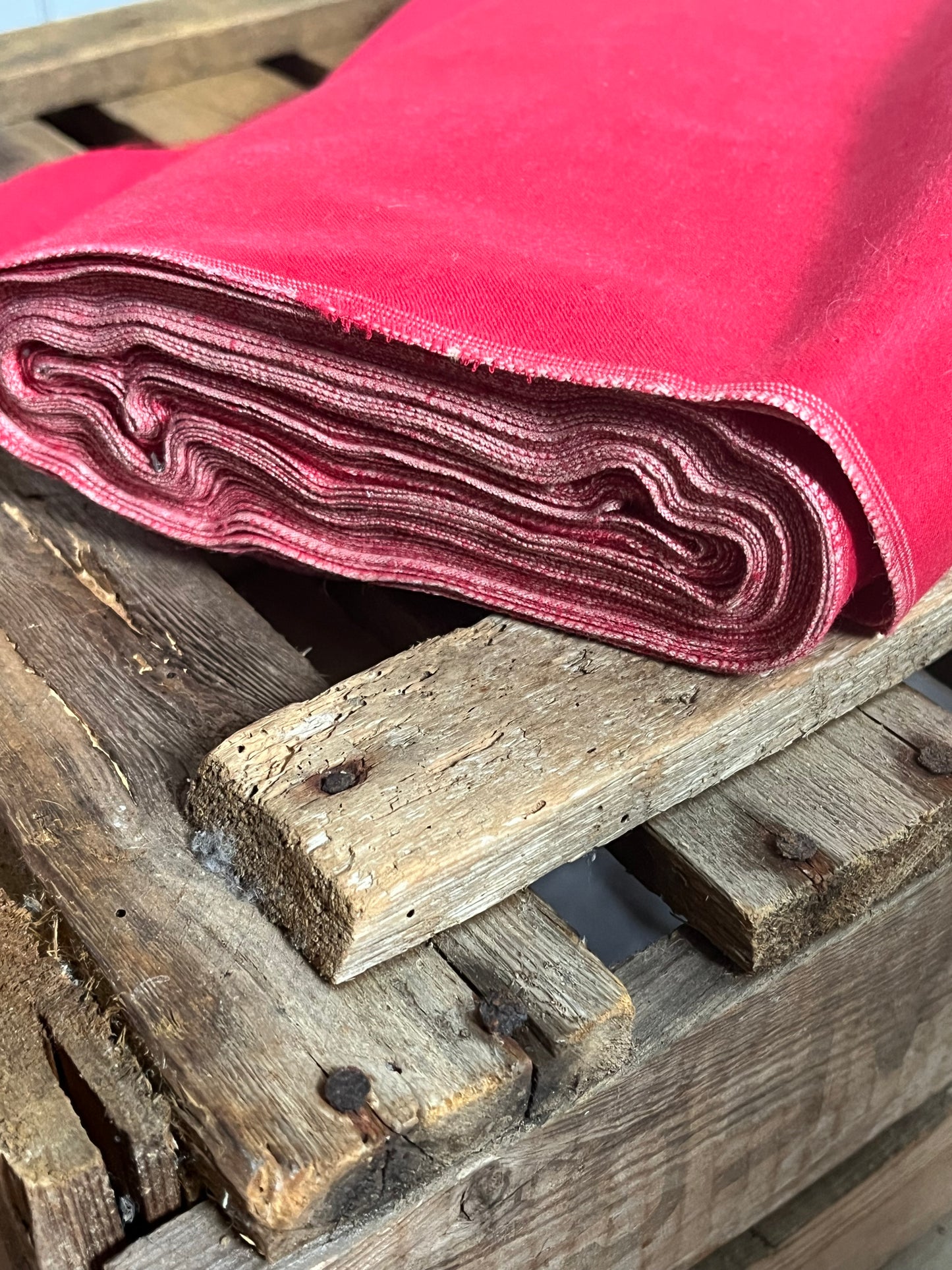 Fantastischer vintage Drell Inletstoff festes, kräftiges Halbleinen Rot 1 x 1,3 Meter
