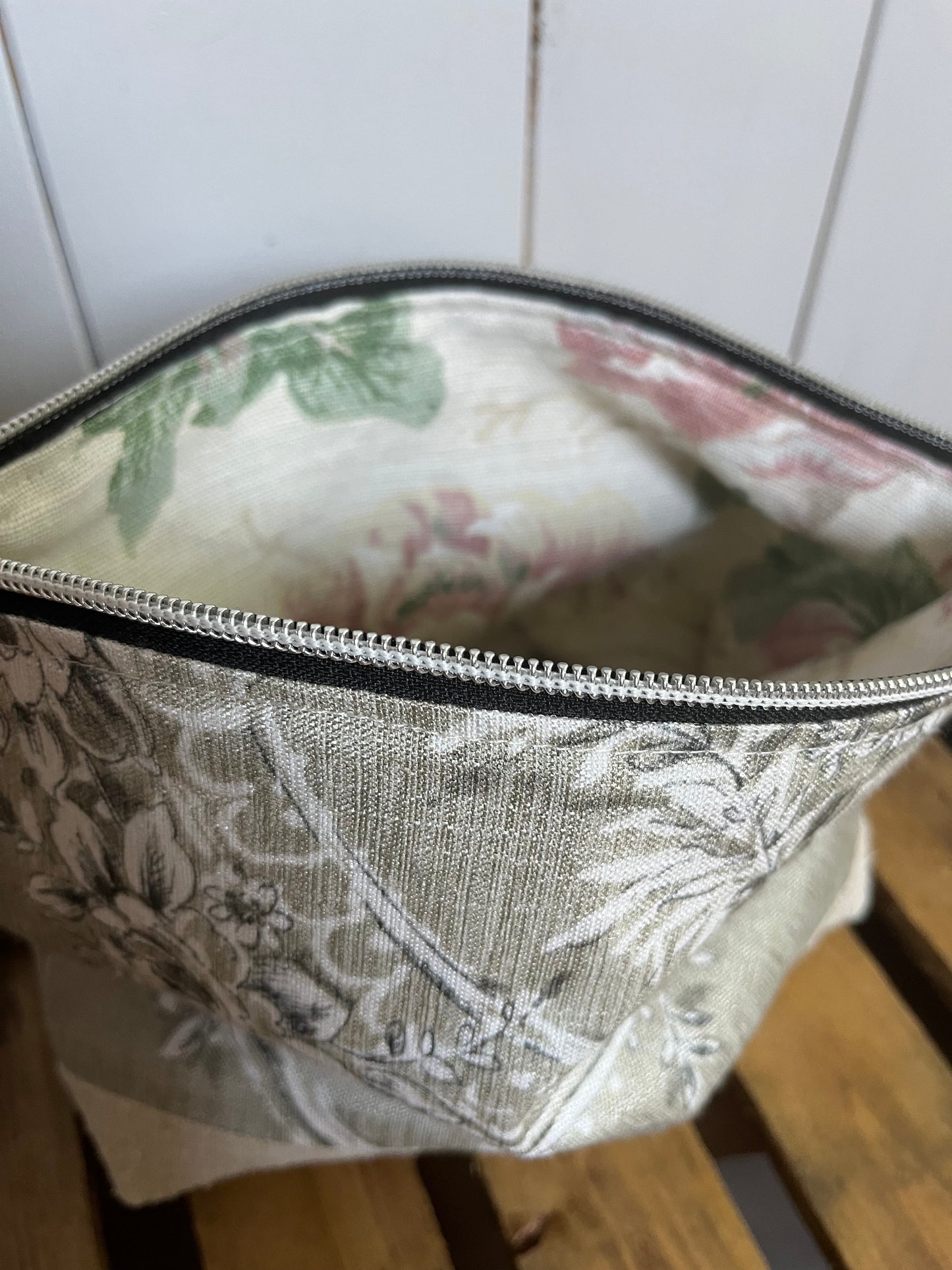 Kosmetiktasche Tasche aus zweierlei Leinen mit Innenfutter kleiner Shopper