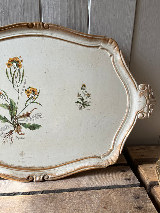 Altes florentinisches Tablett, Holz, Blütendekor