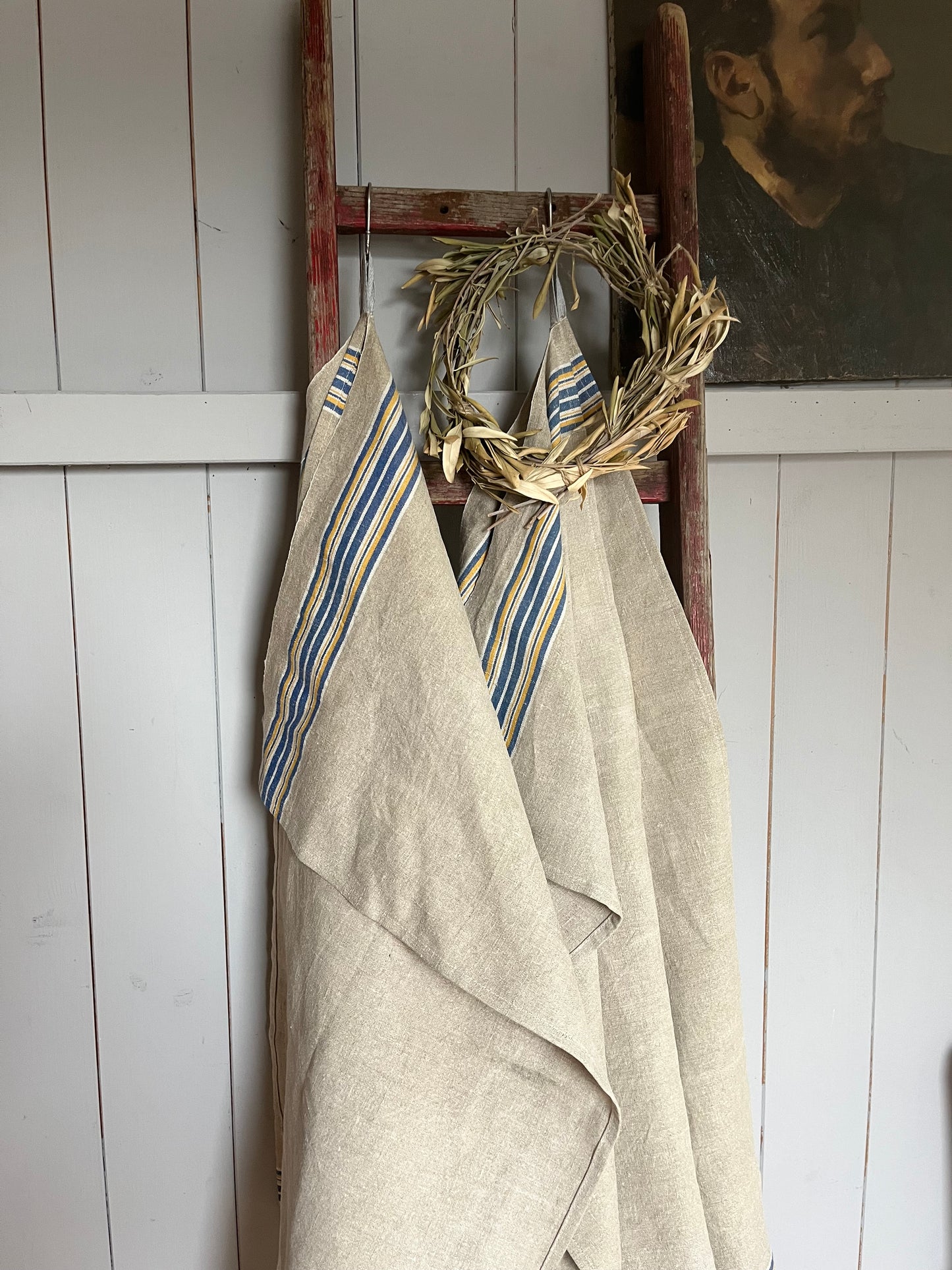 2er Set: kräftige Leinentücher mit seltenen Streifen 88 x 40