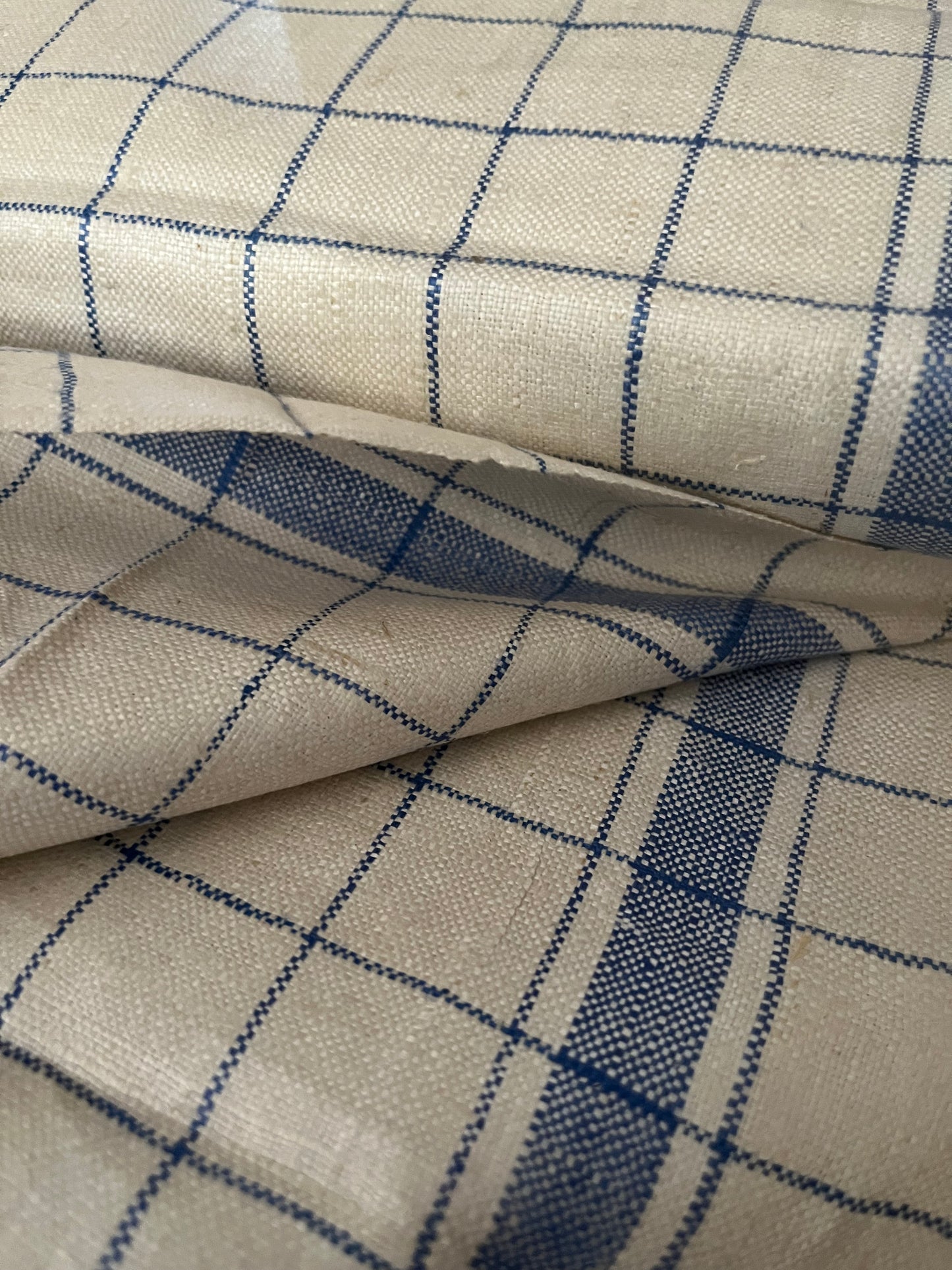 Original altes Küchenleinen um 1940 zart blau kariert - 3,8 Meter