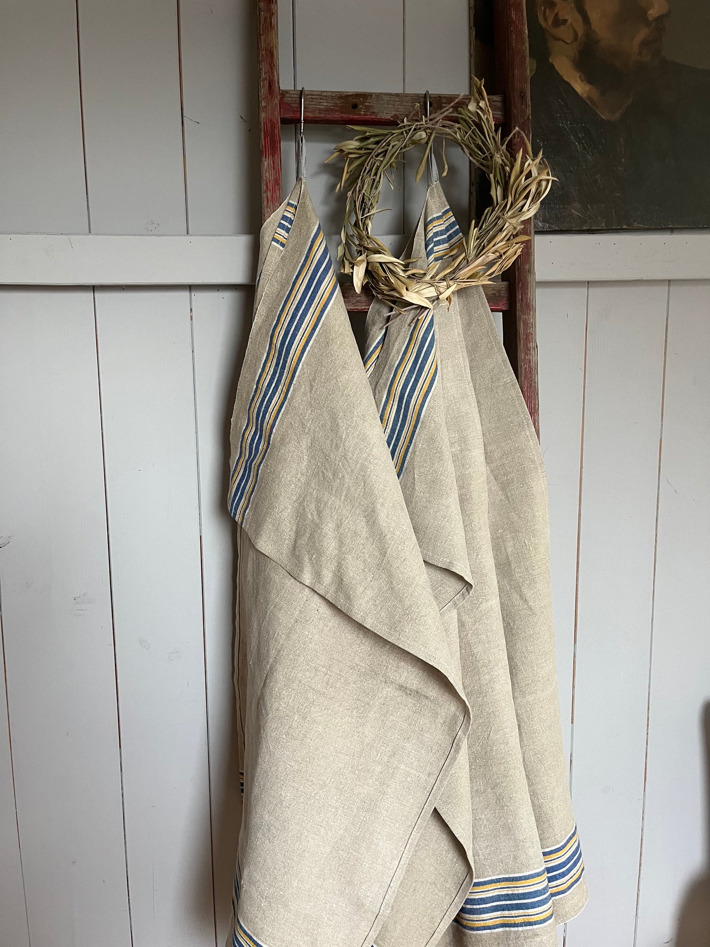 2er Set: kräftige Leinentücher mit seltenen Streifen 88 x 40