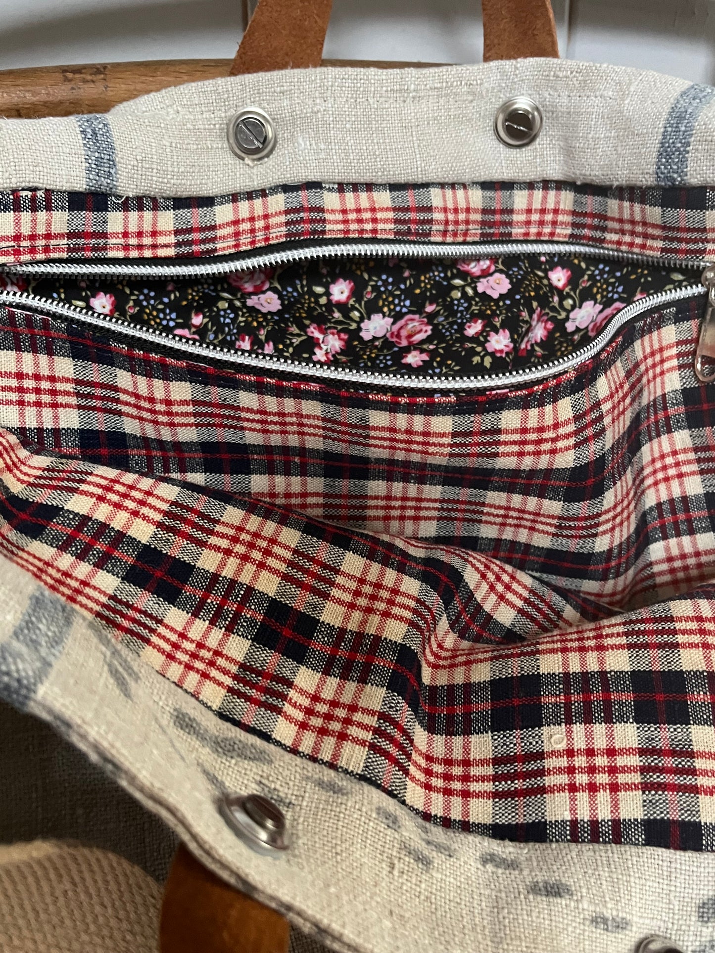 1901: Große Tasche Shopper mit Streifen aus Kornsack