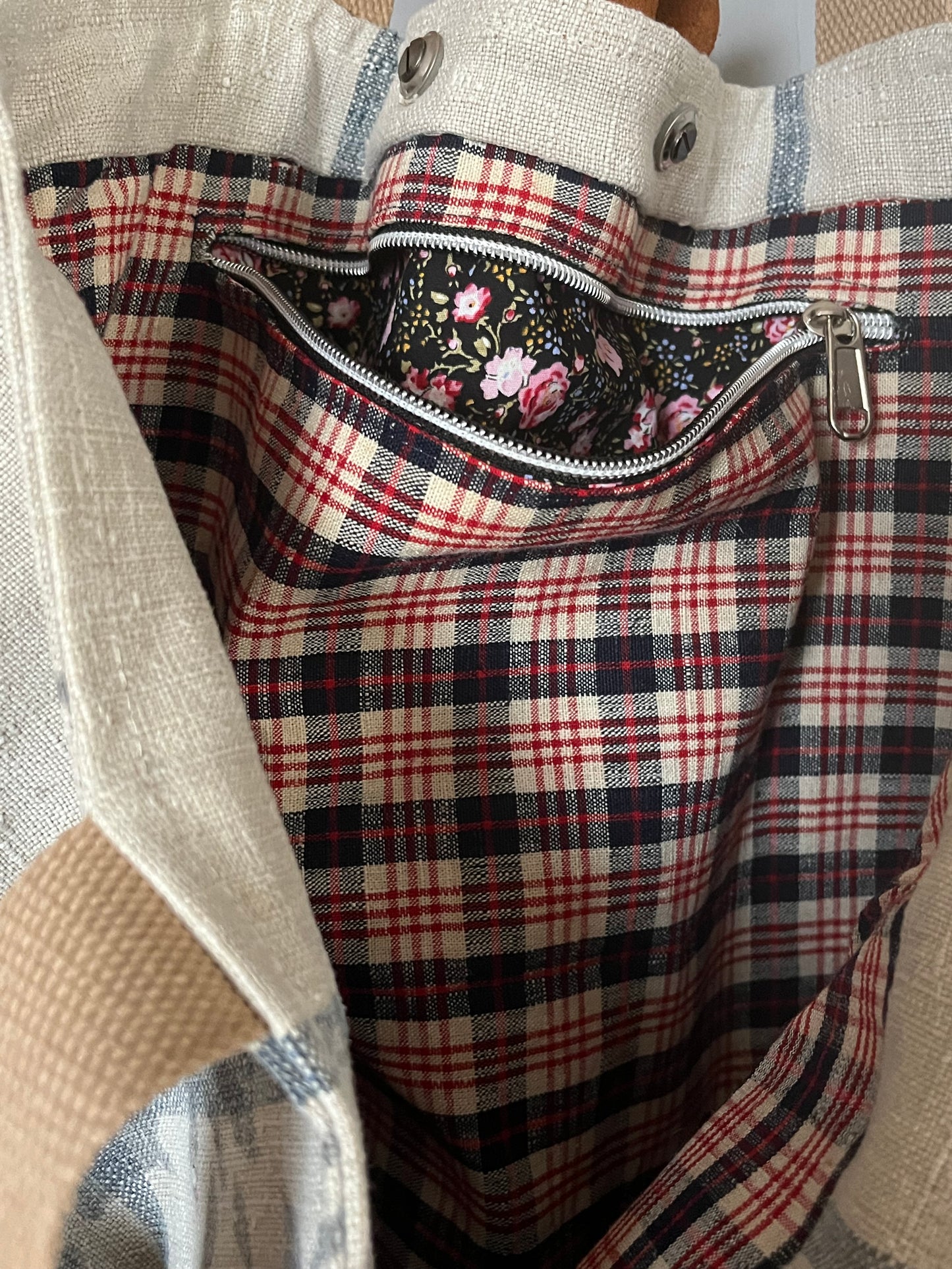 1901: Große Tasche Shopper mit Streifen aus Kornsack