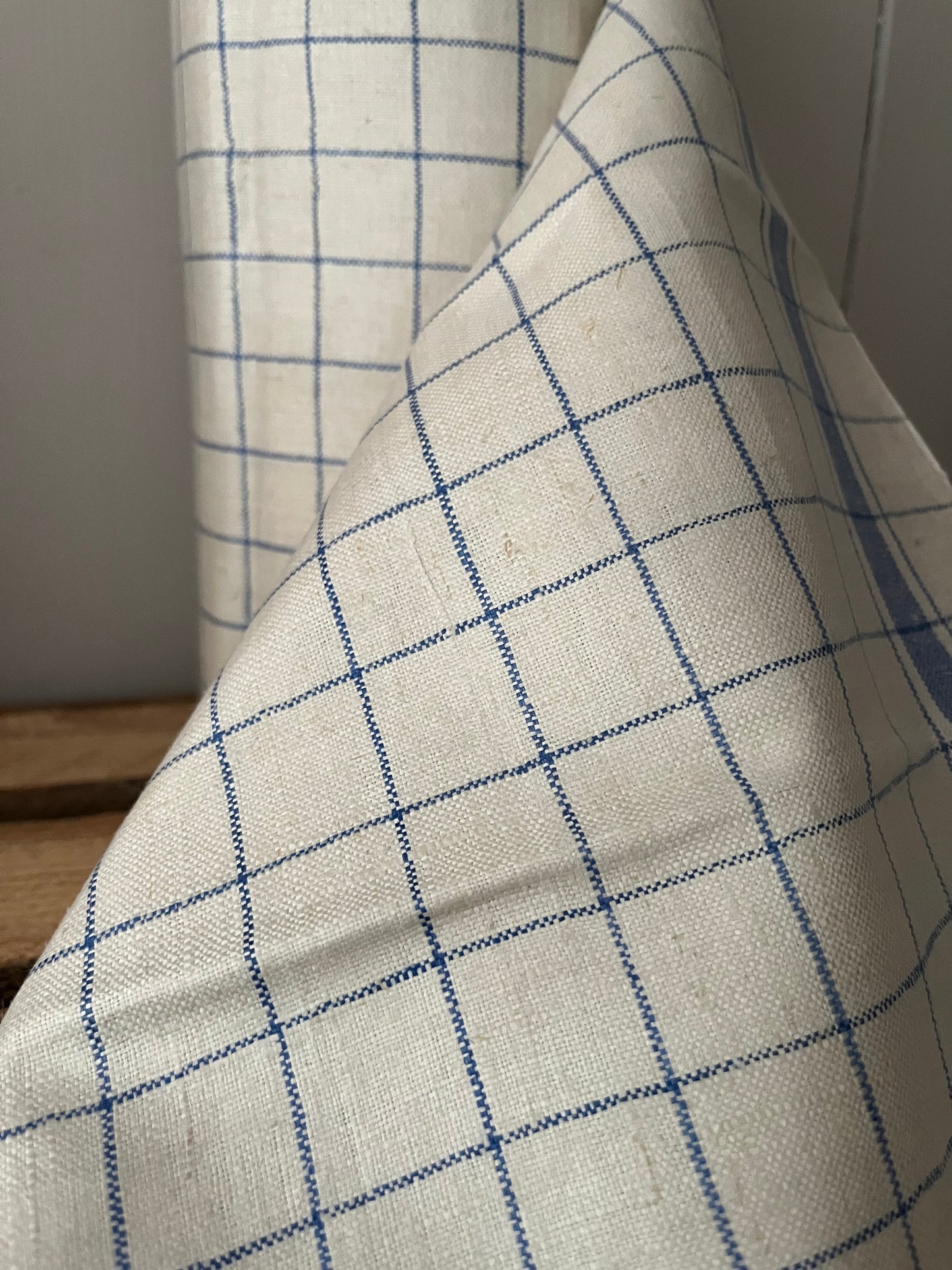 Original altes Küchenleinen um 1940 zart blau kariert - 3,8 Meter