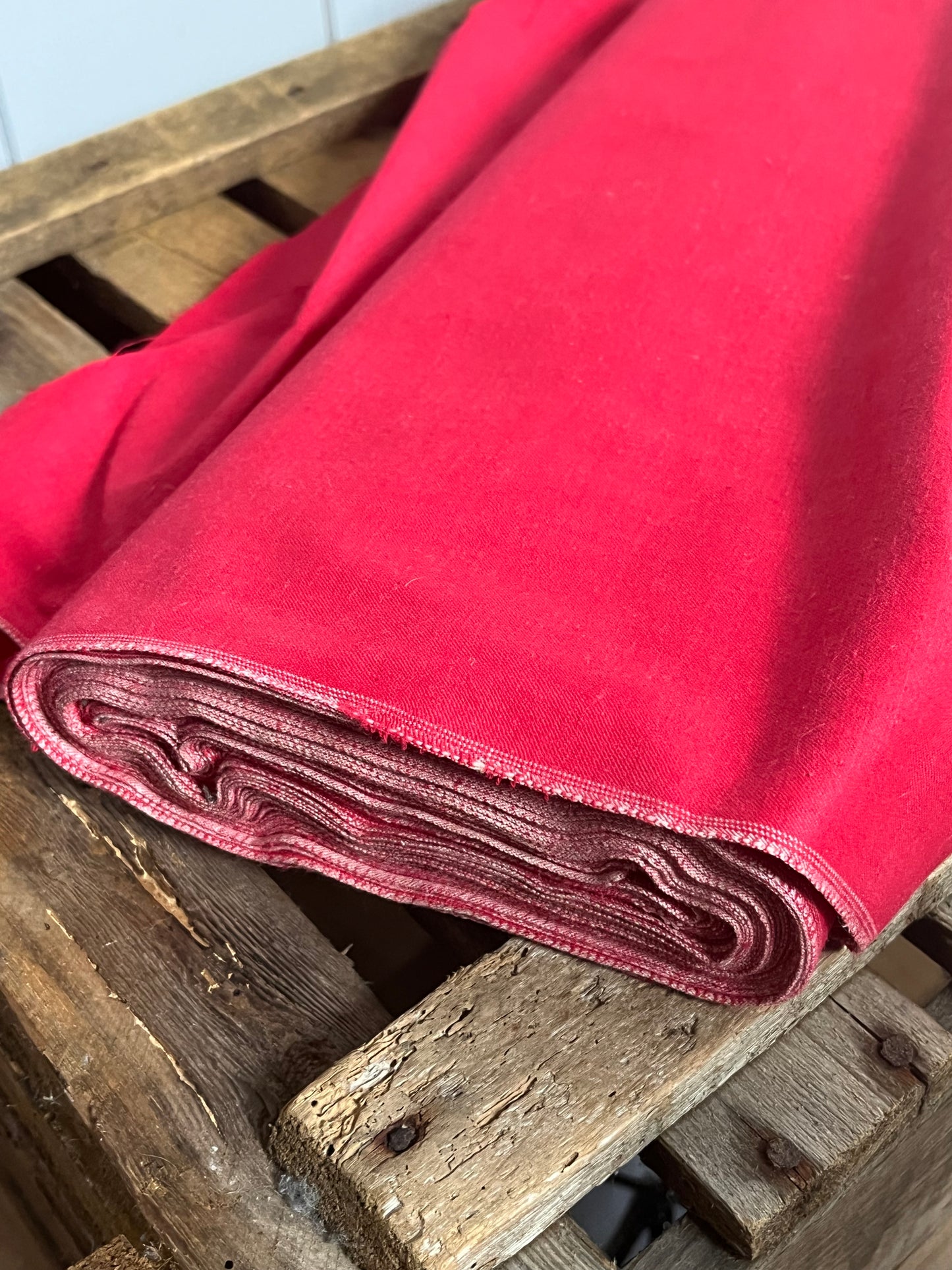 Fantastischer vintage Drell Inletstoff festes, kräftiges Halbleinen Rot 1 x 1,3 Meter