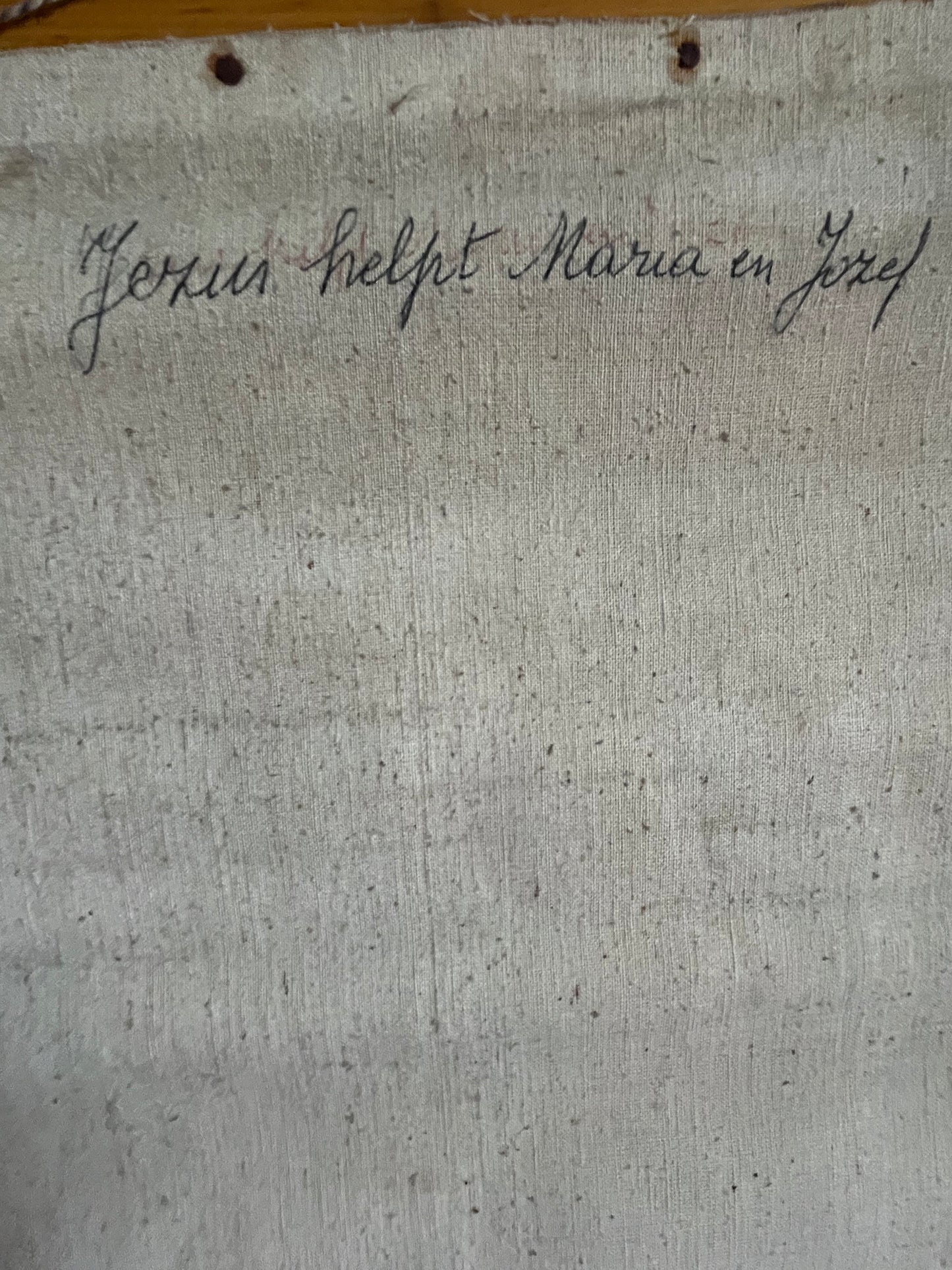 Alte original Schulkarte Lerntafel aus Belgien „Jesus hilft Josef und Maria“ auf Leinwand