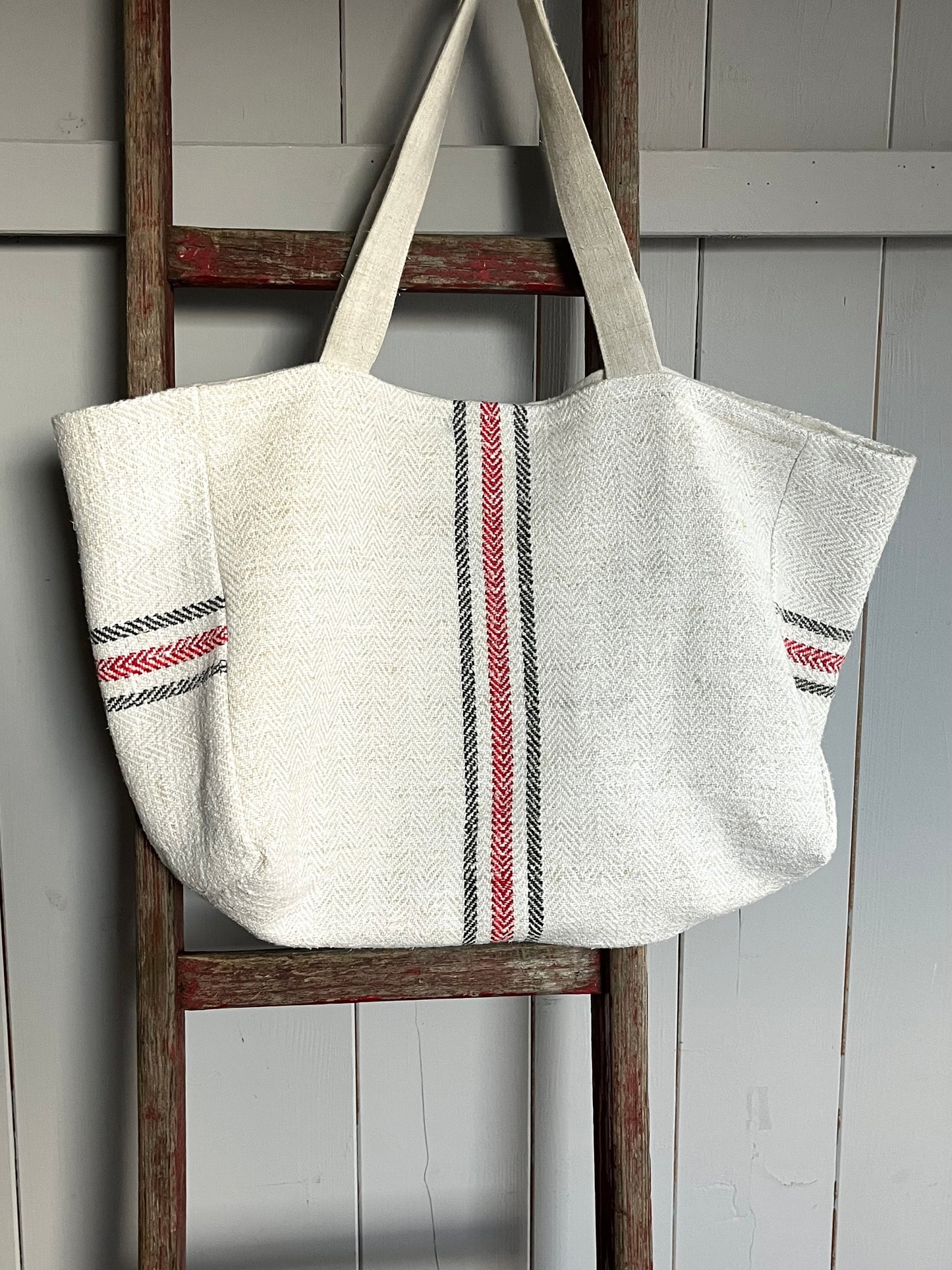 Drei Farben: große Tasche aus altem Leinensack