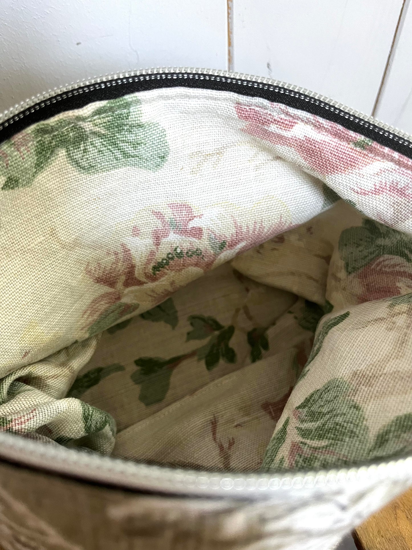Kosmetiktasche Tasche aus zweierlei Leinen mit Innenfutter kleiner Shopper