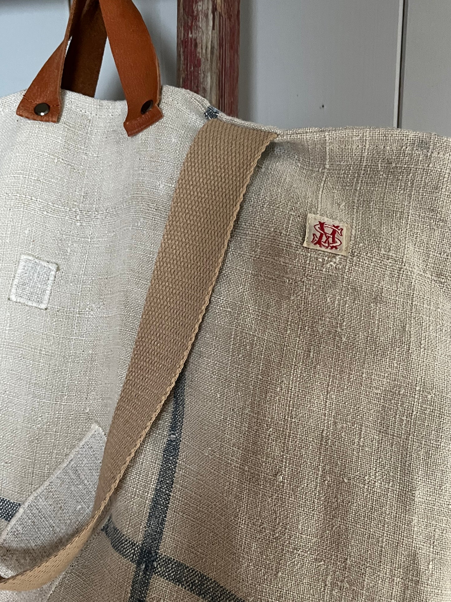 1901: Große Tasche Shopper mit Streifen aus Kornsack