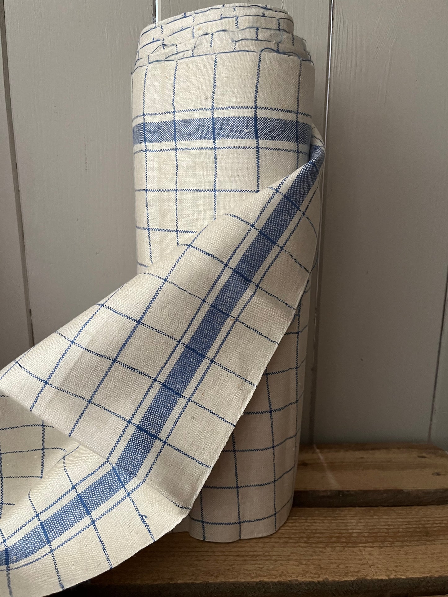 Original altes Küchenleinen um 1940 zart blau kariert - 3,8 Meter