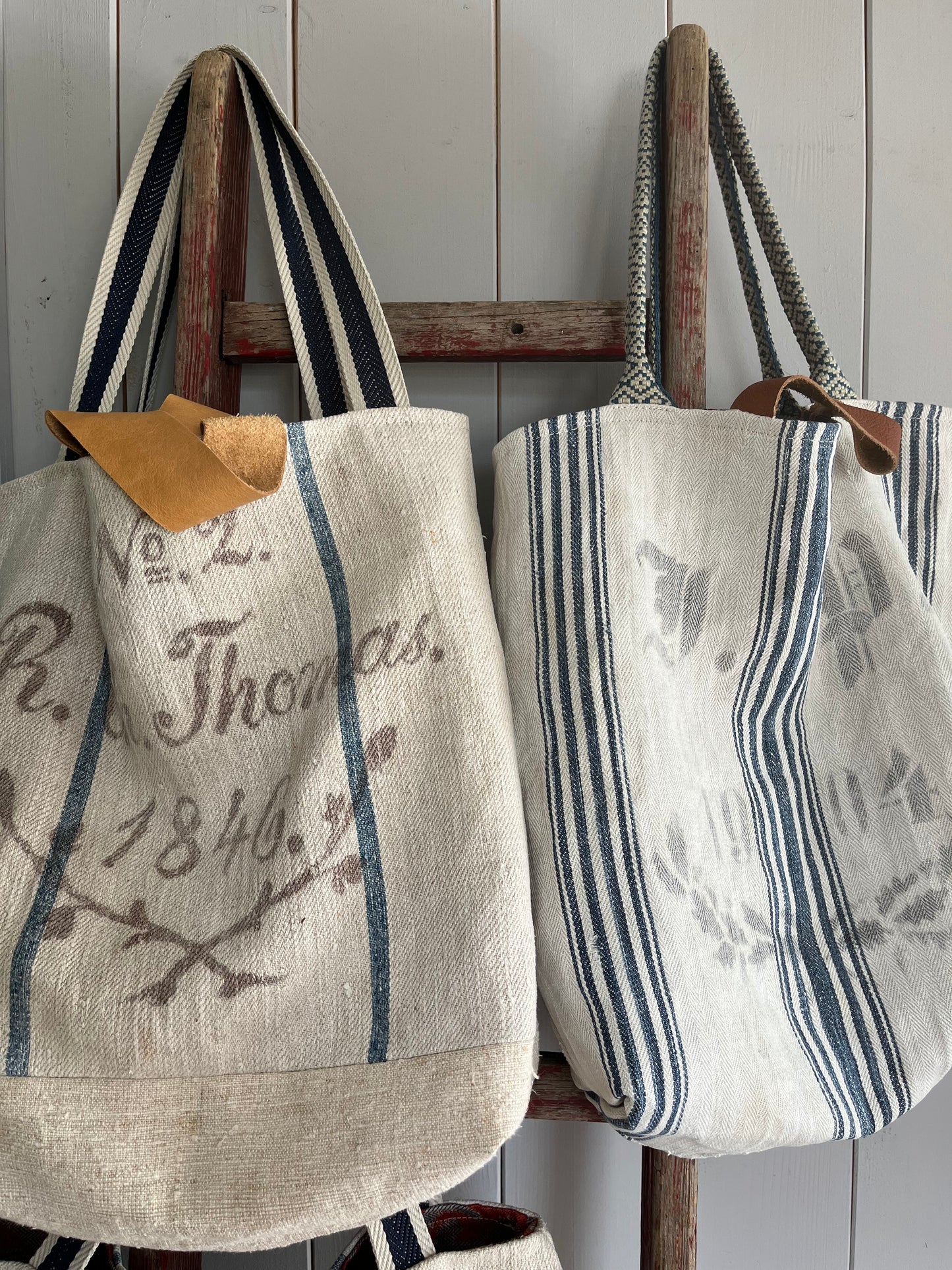 1904: Große Tasche Shopper mit Streifen aus Kornsack