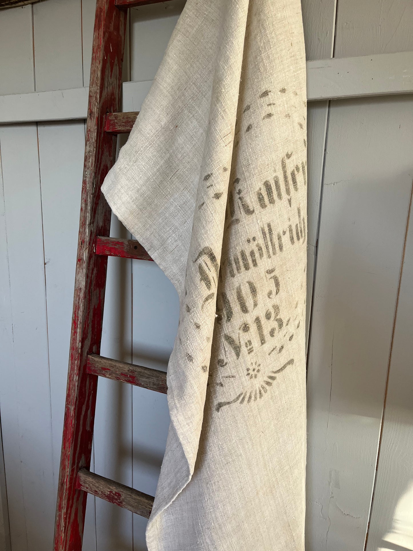 1905: extra großer Leinensack mit herzförmigem original Aufdruck 128 x 60