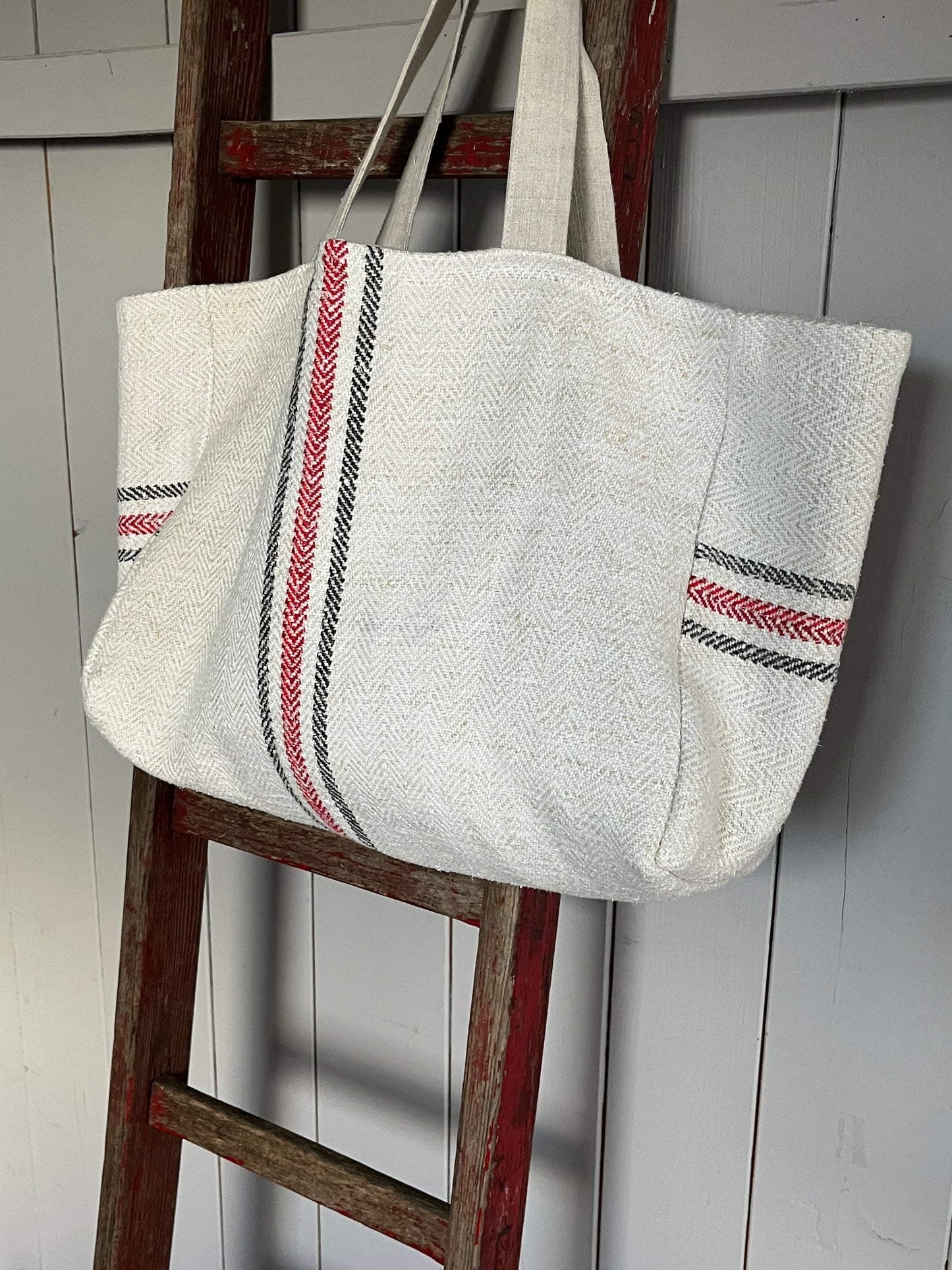 Drei Farben: große Tasche aus altem Leinensack