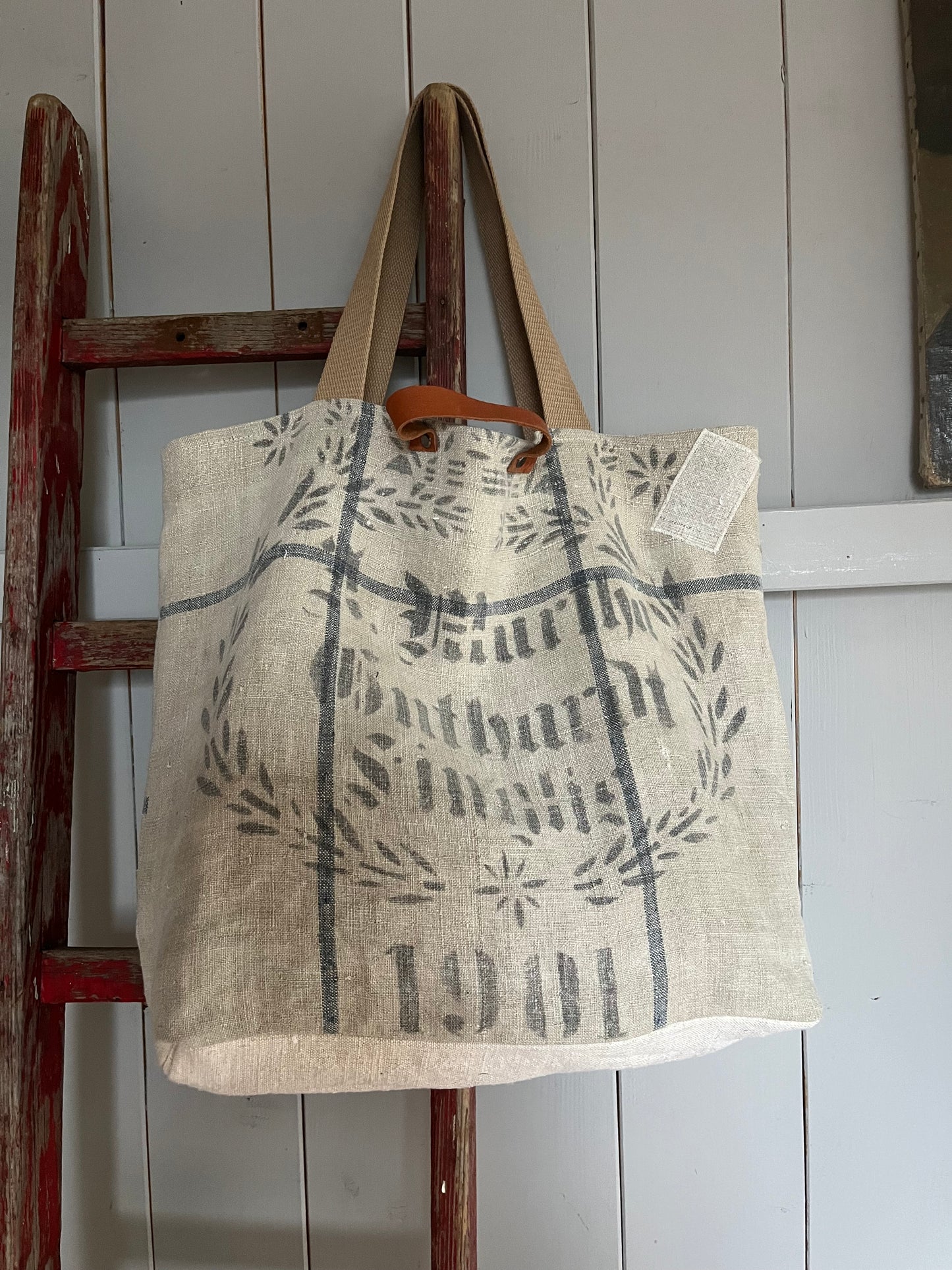 1901: Große Tasche Shopper mit Streifen aus Kornsack