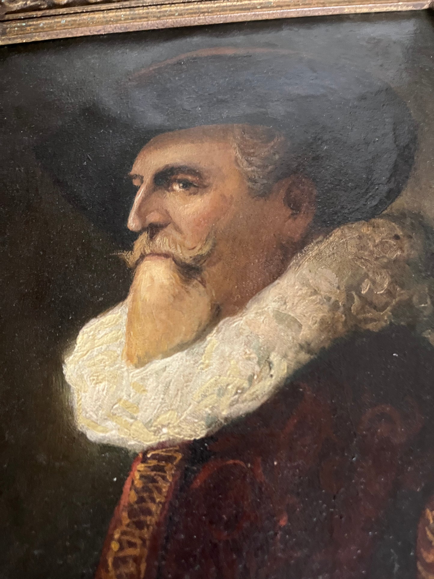 Adeliger sucht neue Wand: Porträt mit Halskrause, Öl, gerahmt