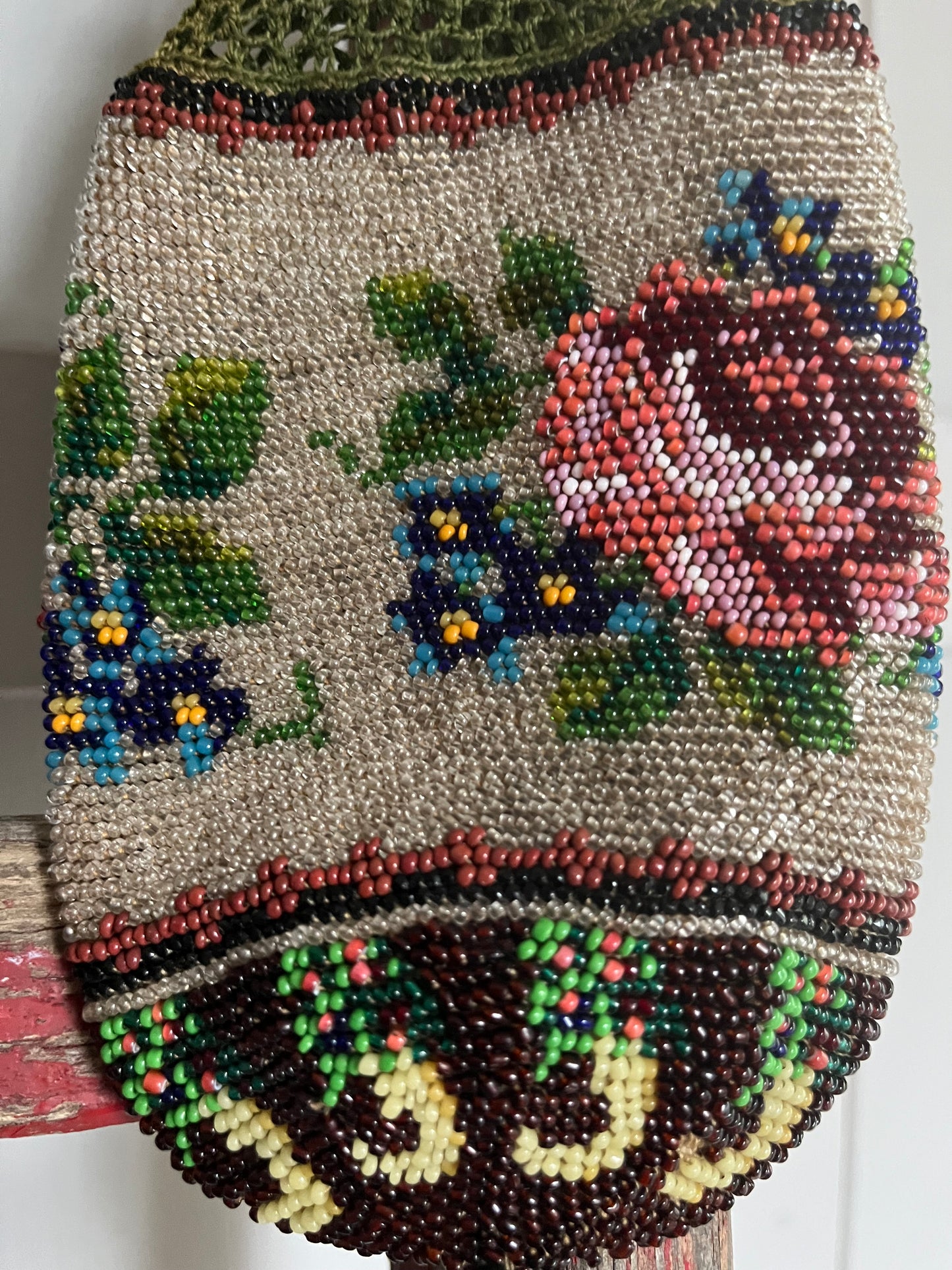 Rarität: Glasperlen Tasche aus dem Biedermeier wunderbar erhalten