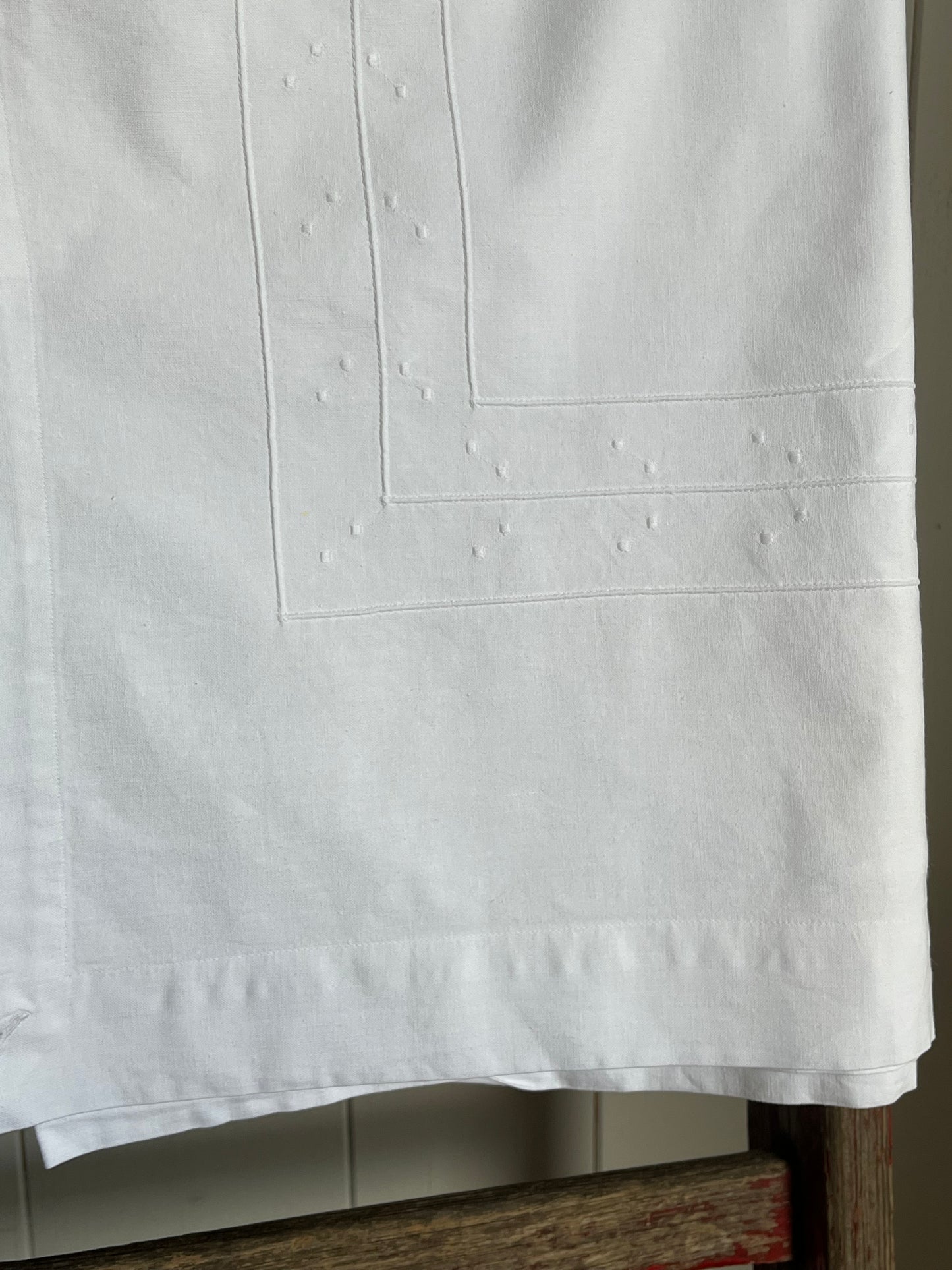 Bettlaken mit Pünktchenstickerei weiß 148 x 240 Halbleinen