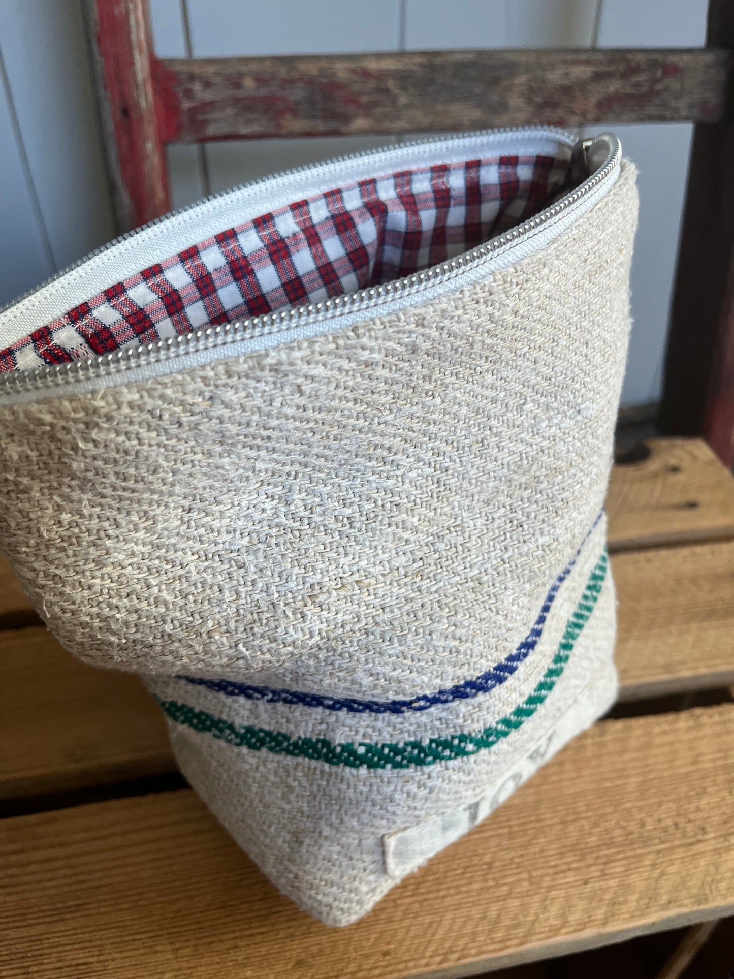 Kosmetiktasche aus altem Leinen - kleiner Shopper