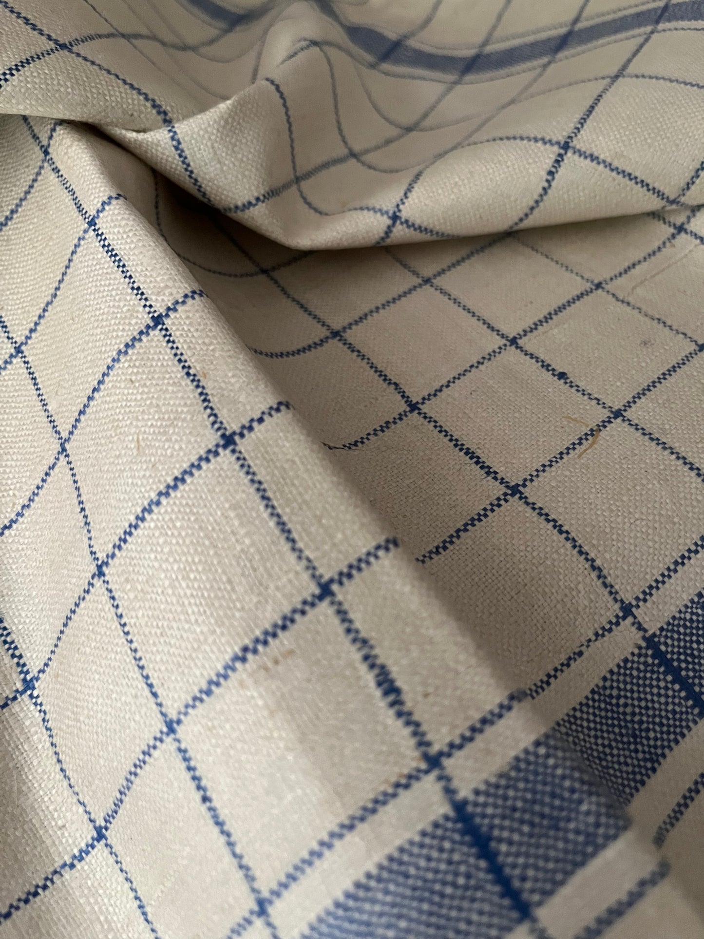 Original altes Küchenleinen um 1940 zart blau kariert - 3,8 Meter