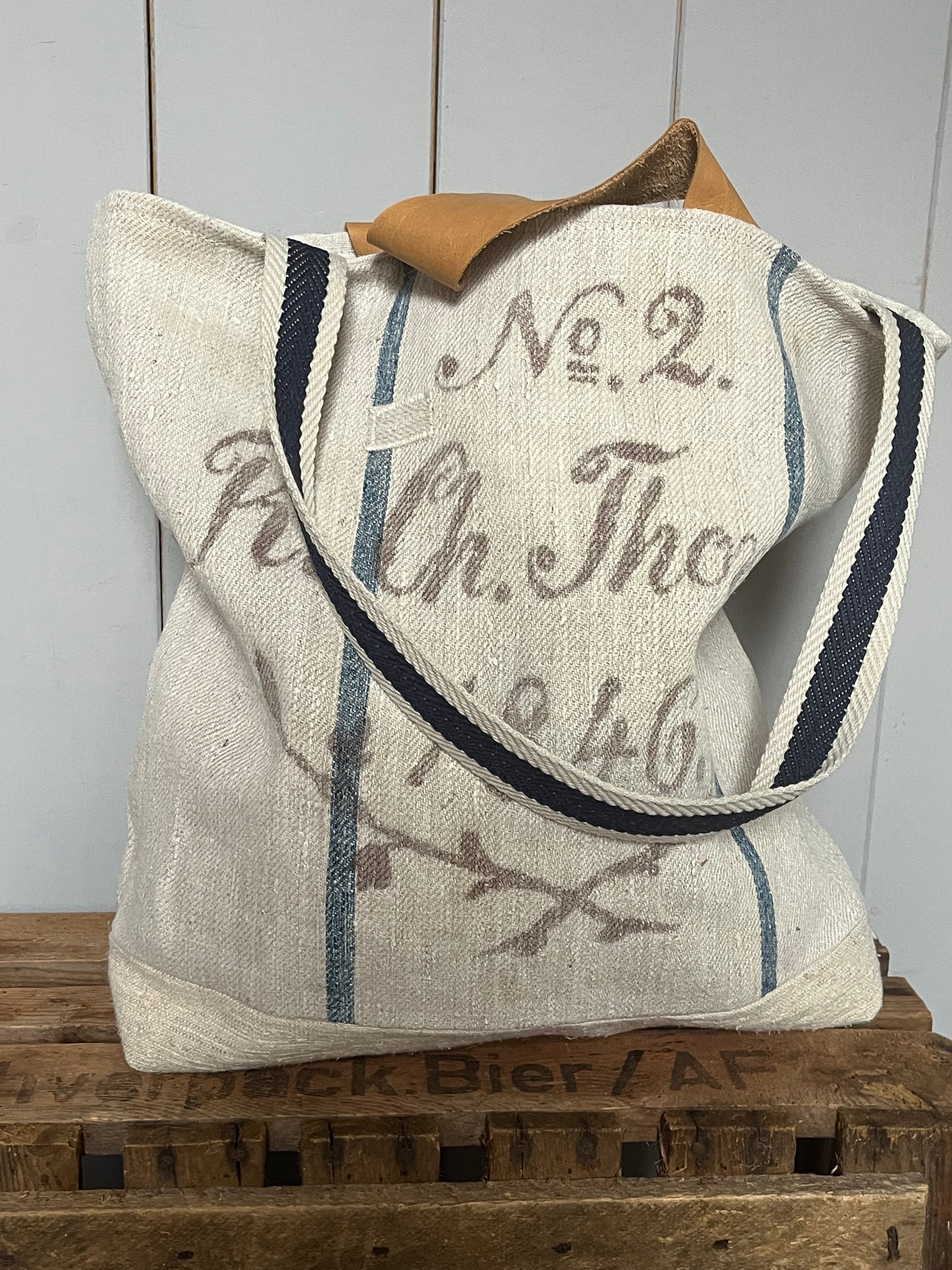 Rarität: Tasche Shopper mit Streifen aus Kornsack von 1846