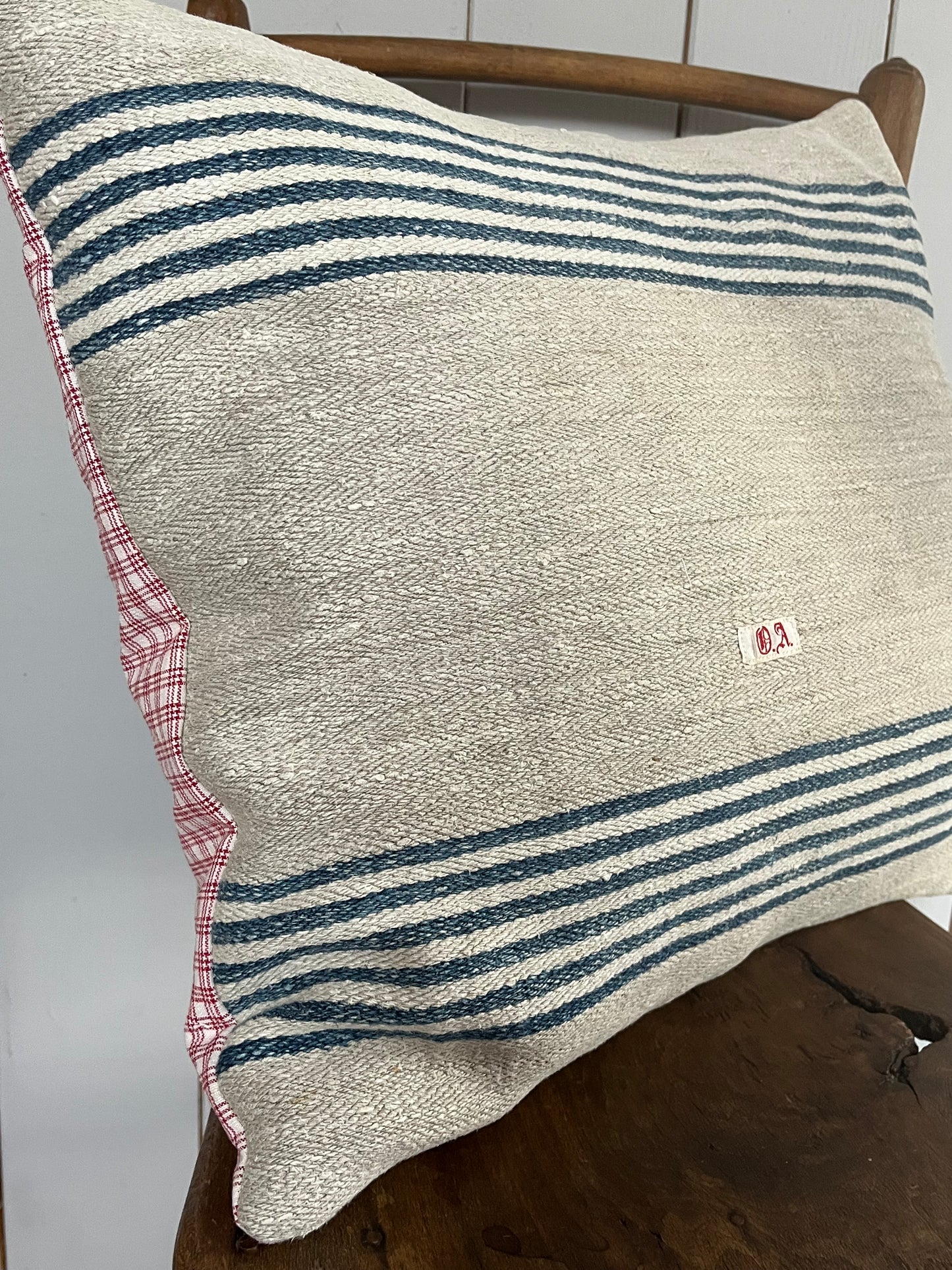 Großes Kissen antikes Leinen mit Streifen 50 x 50