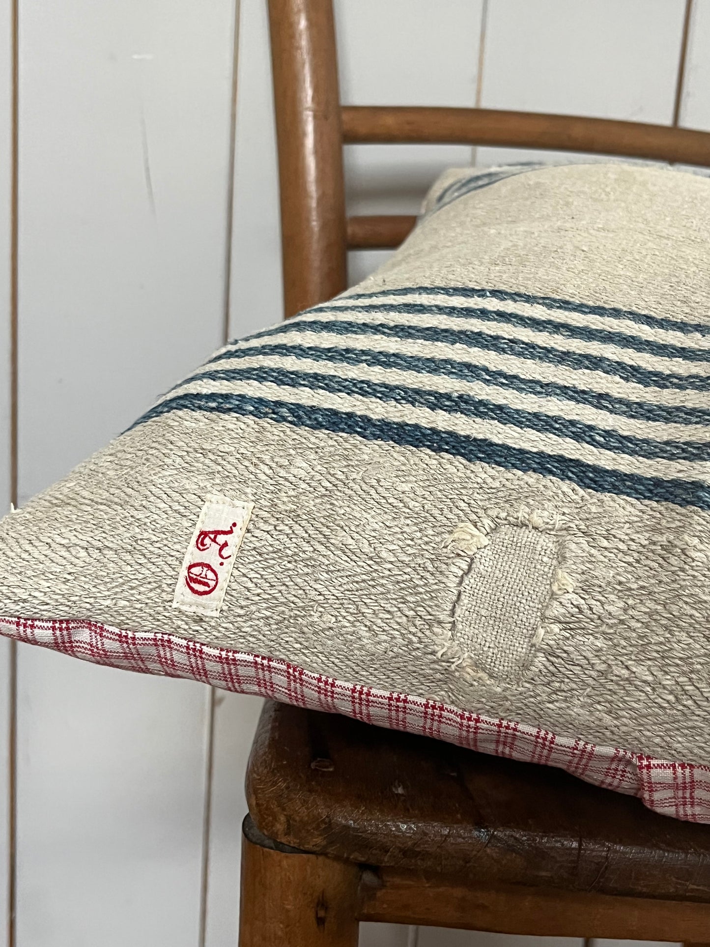 Großes Kissen antikes Leinen mit Streifen 50 x 50
