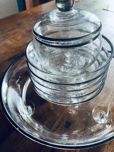 Nachtisch-Set aus Glas Jugendstil mit Silberrand und Bemalung